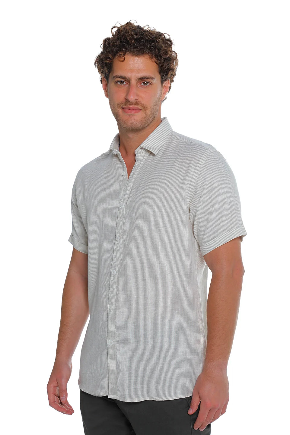 Short Sleeved Cement Linen Shirt