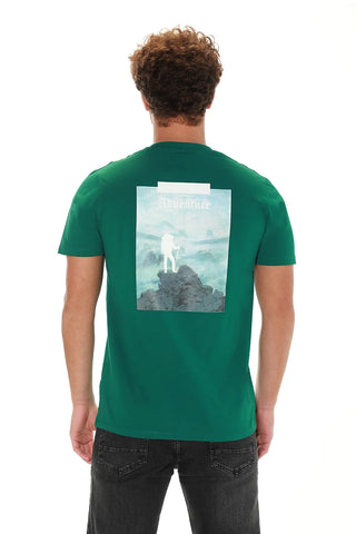 Dark Green Cotton T-shirt With Back Design