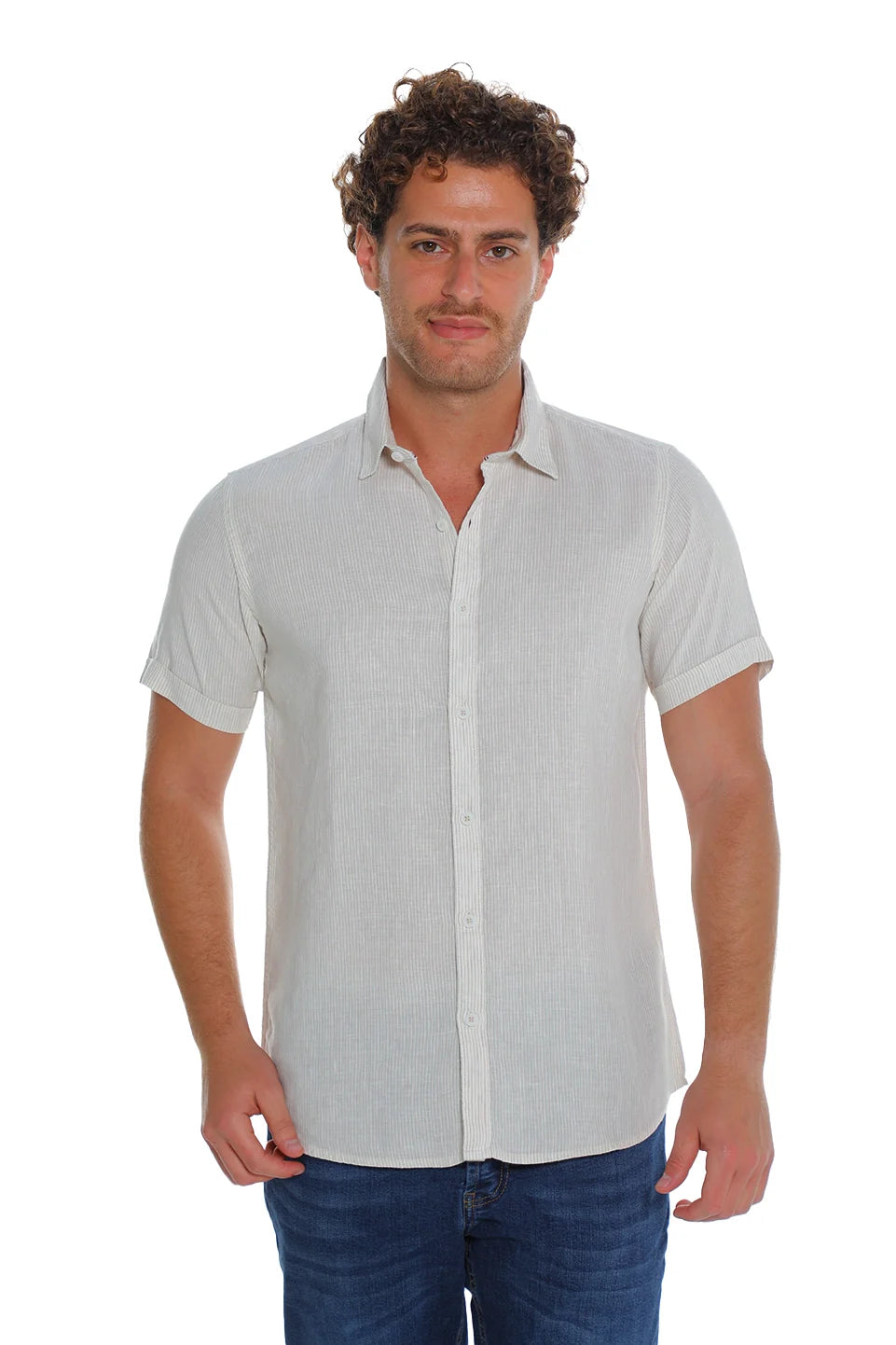 Short Sleeved Beige Linen Shirt