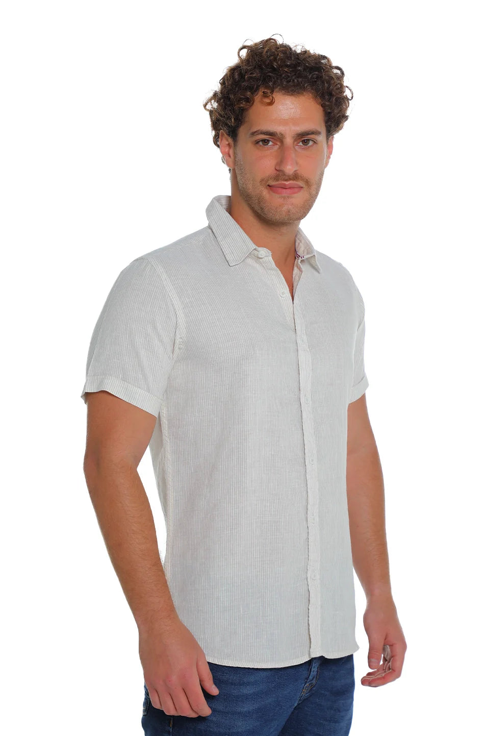 Short Sleeved Beige Linen Shirt