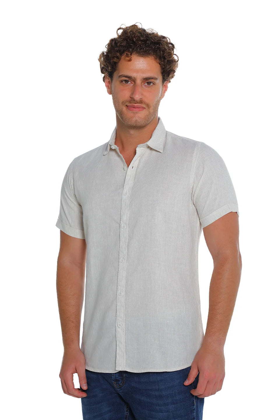 Short Sleeved Beige Linen Shirt