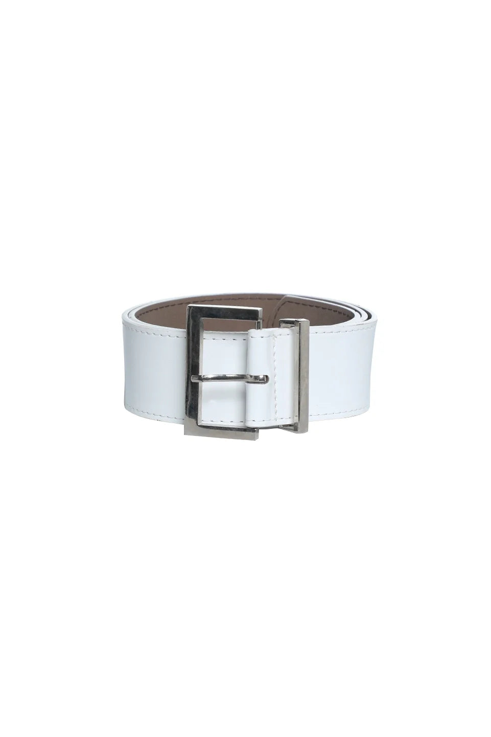 White Leather Belt With Silver Buckle