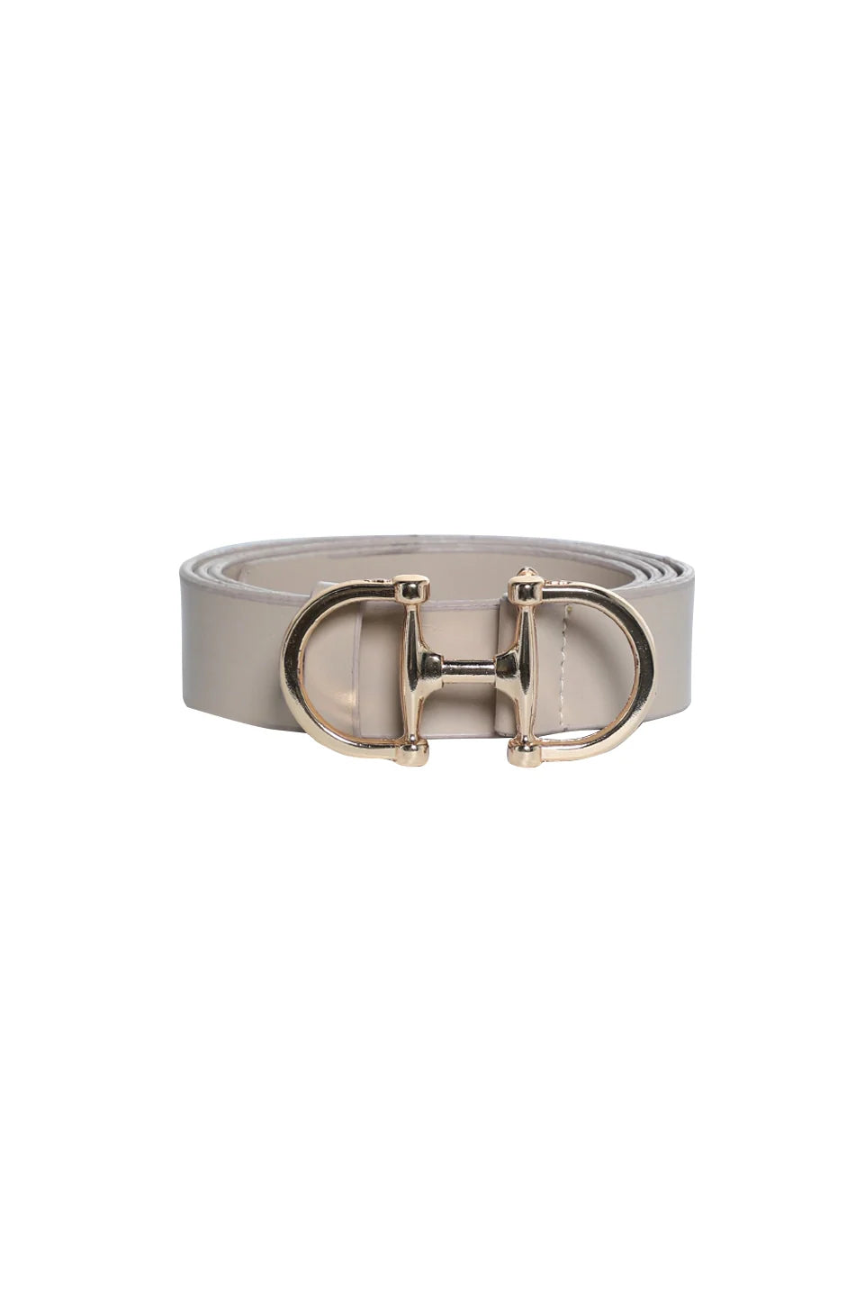 Light Beige Leather Belt With Gold Buckle