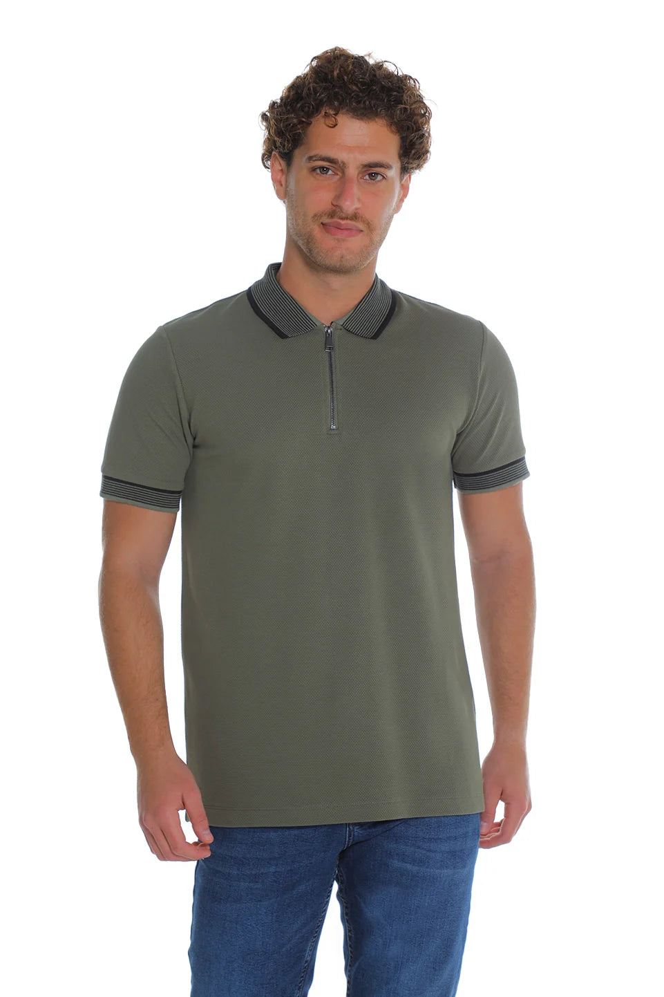 Short Sleeved Green Polo With Zipper To Close