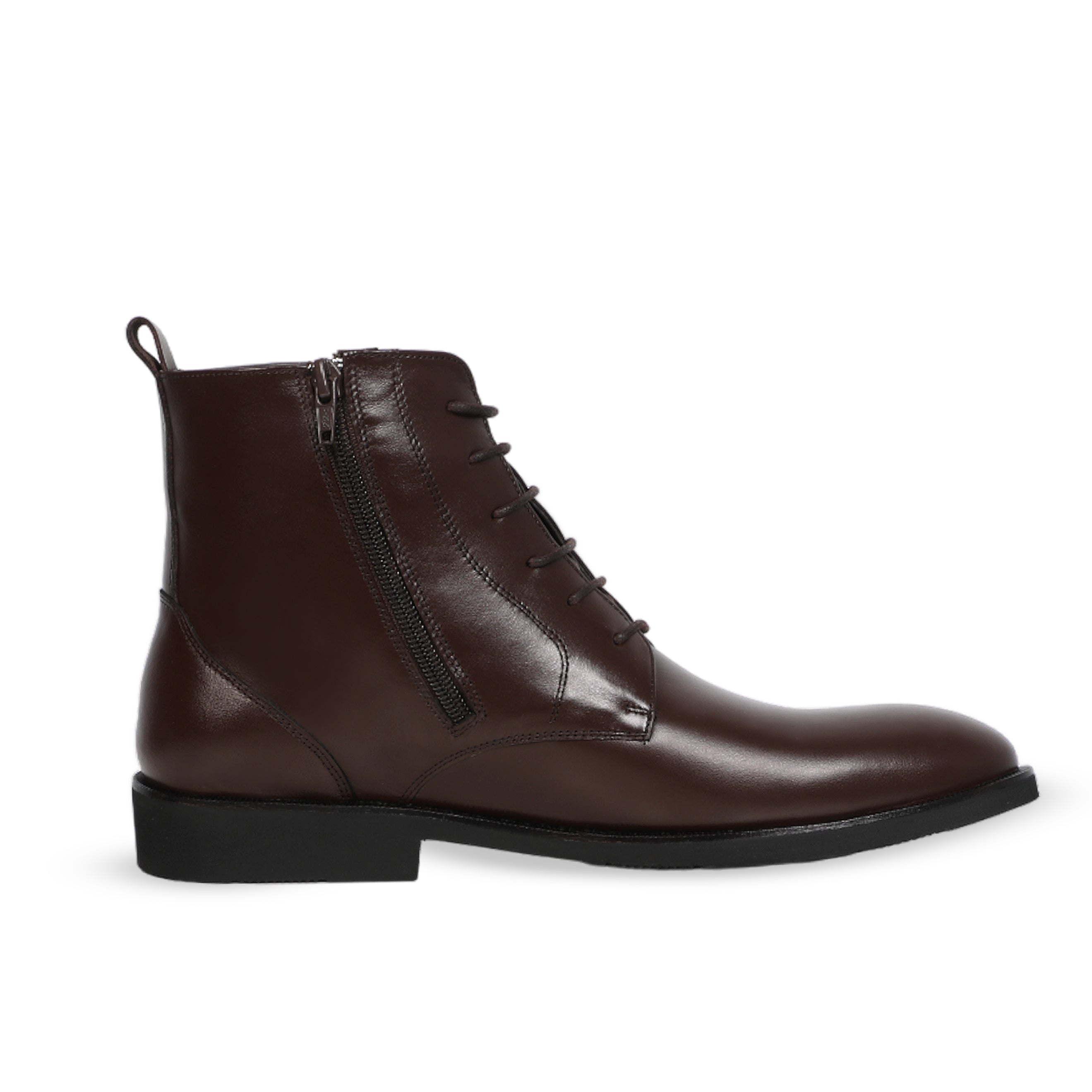 Moustache's Side Zipped Brown Laced Boots