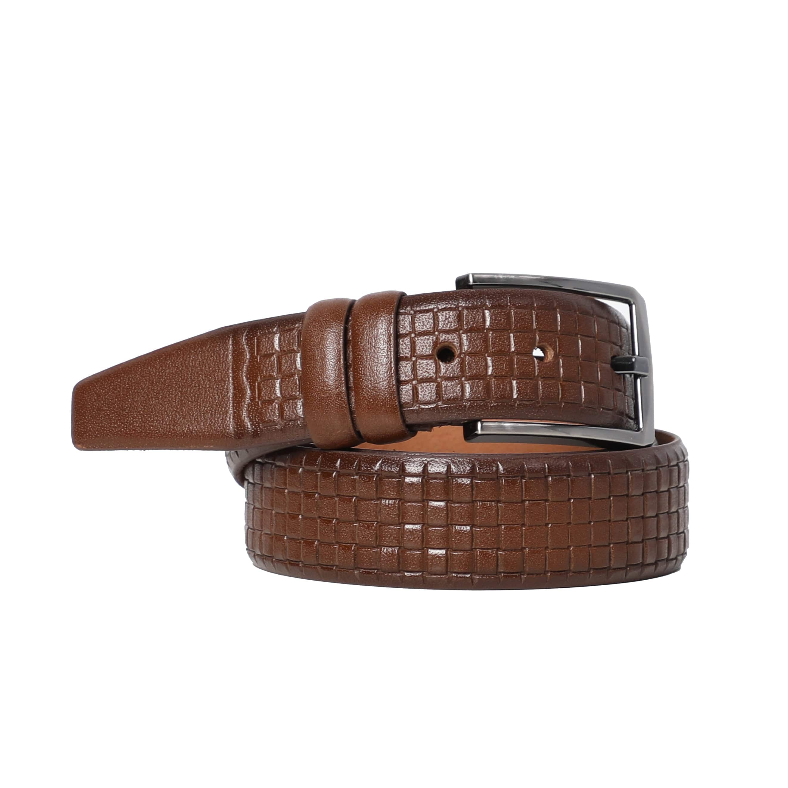 Men Dark Brown Leather Unique Designed Belt