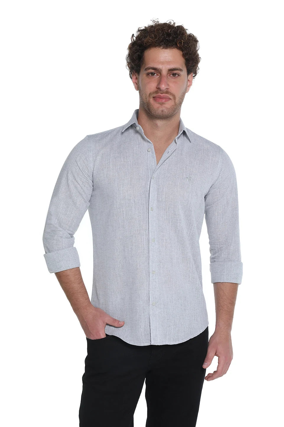 Slim Fit Long Sleeved Light Grey Shirt