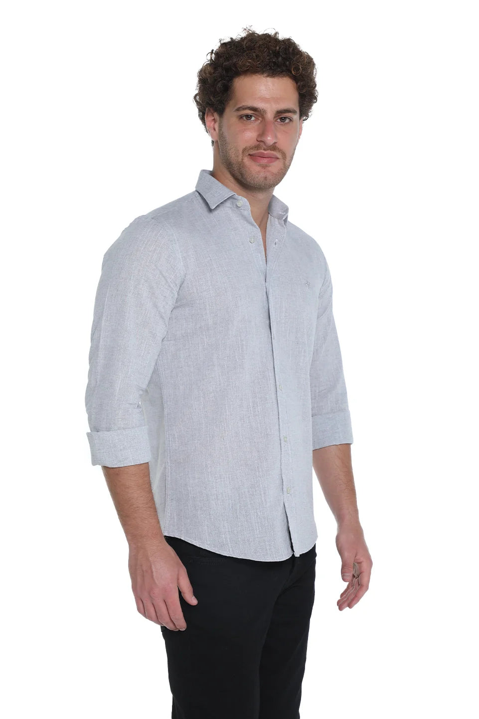 Slim Fit Long Sleeved Light Grey Shirt