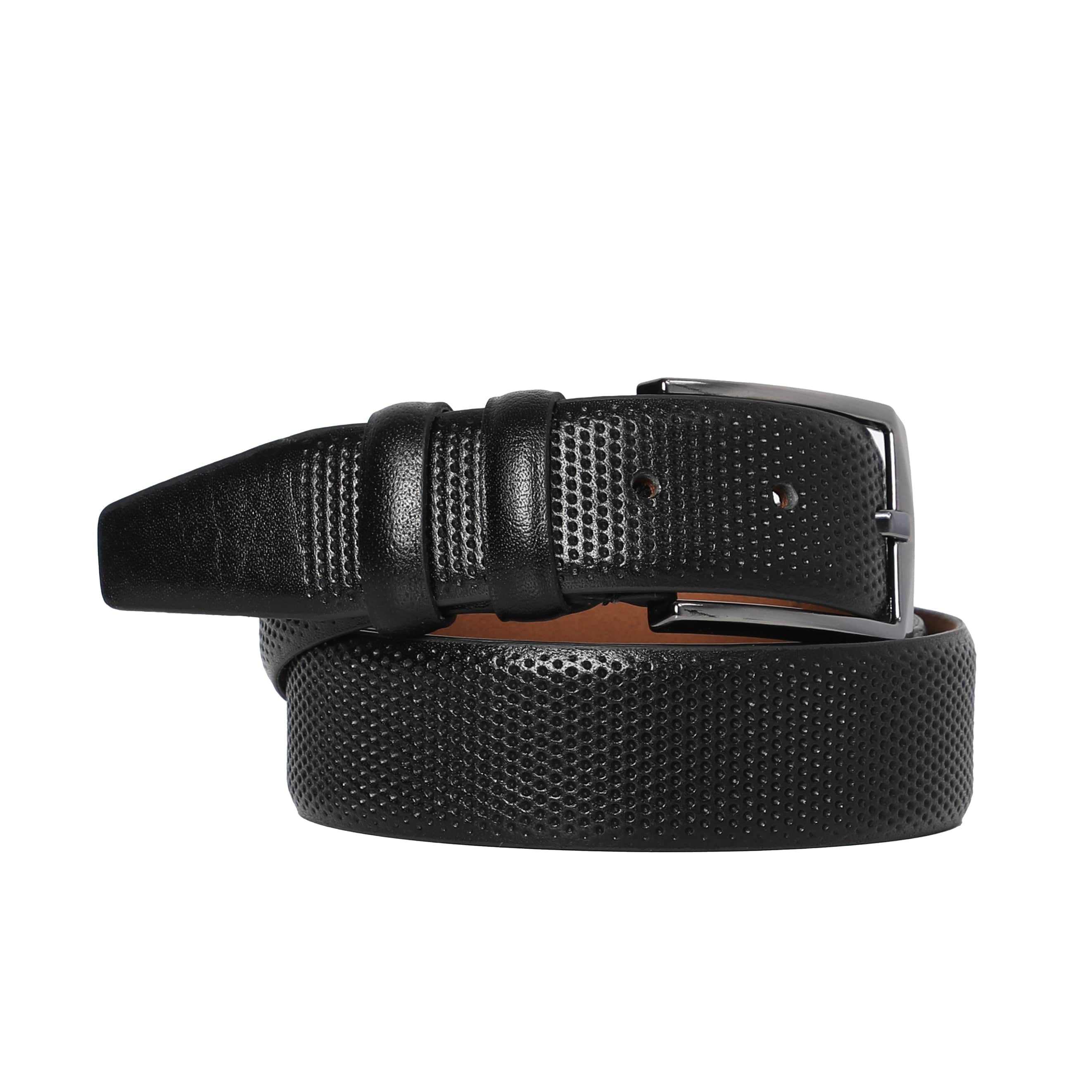 Men Black Classic Leather Belt With Pointed Design