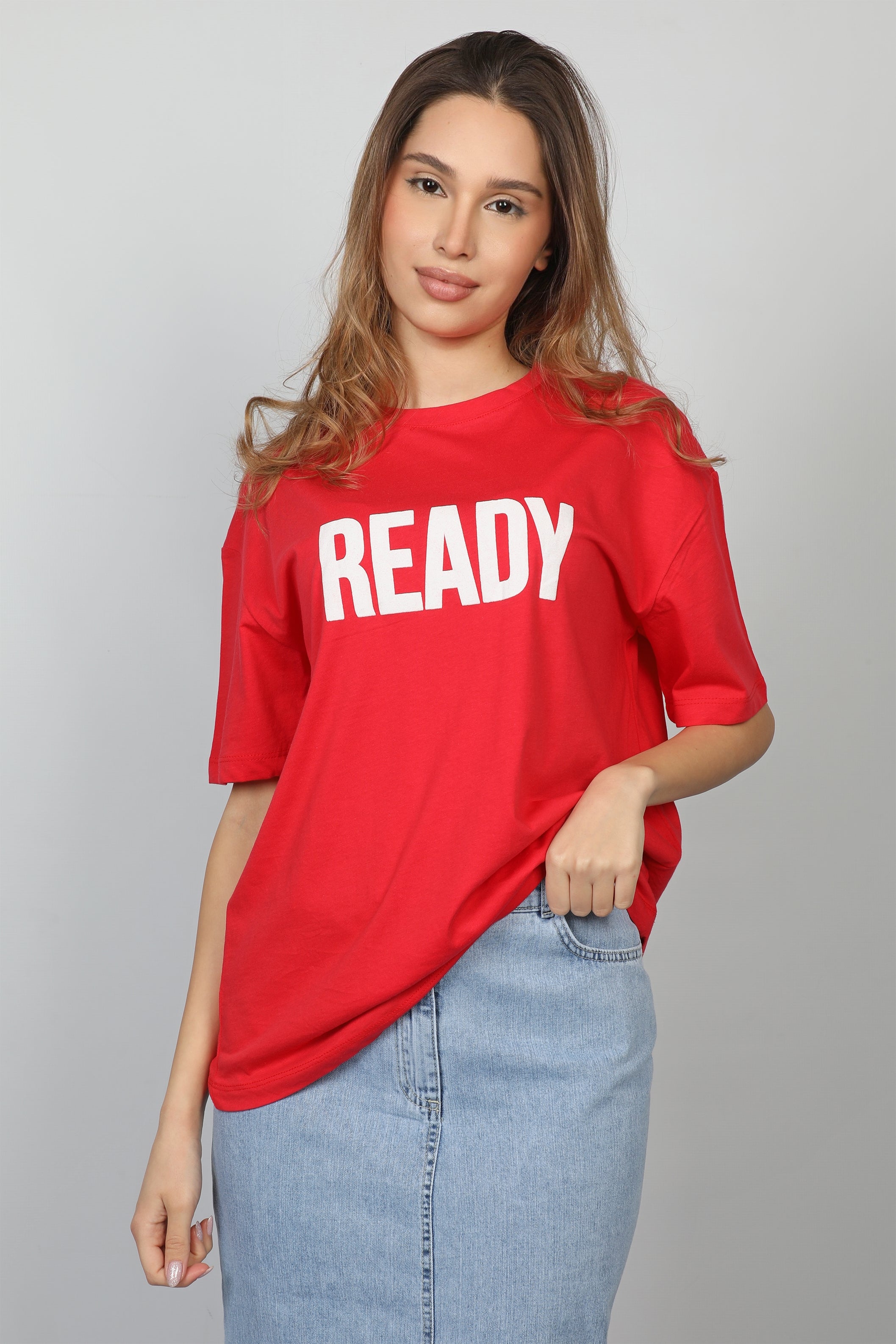 Women Red T-shirt With Ready Front Logo