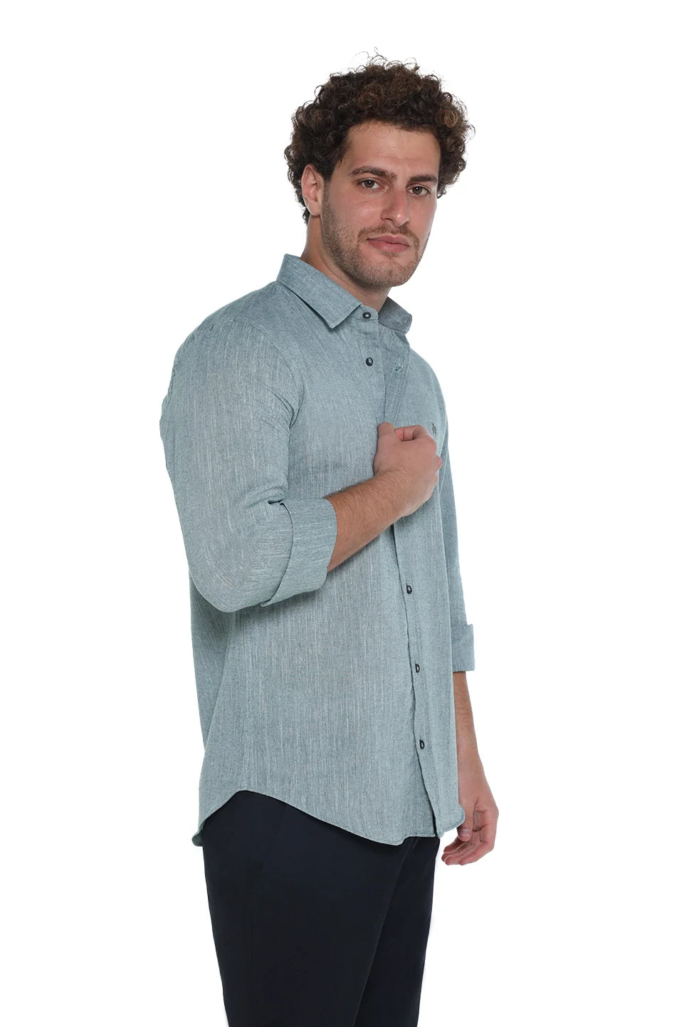 Slim Fit Long Sleeved Olive Shirt