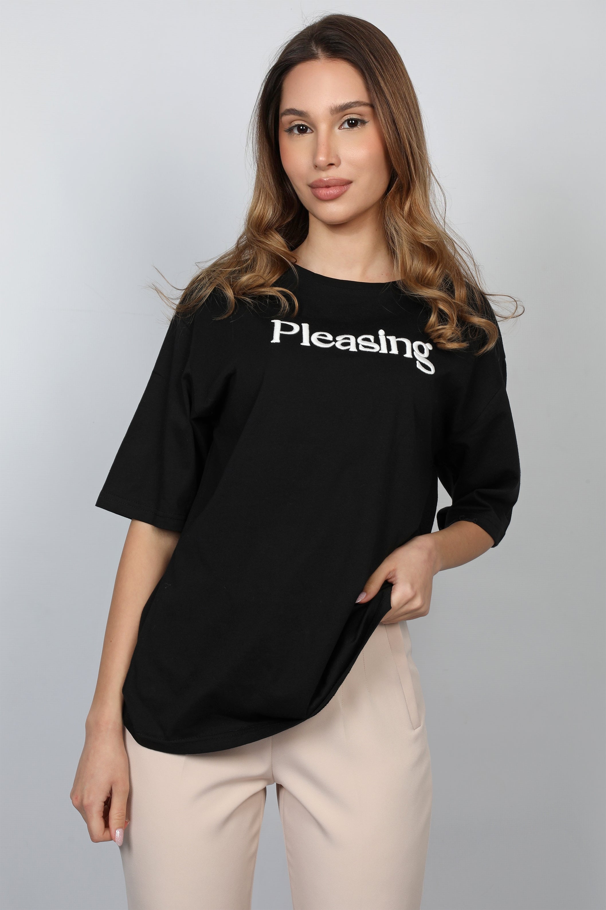 Women Black T-shirt Pleasing Design