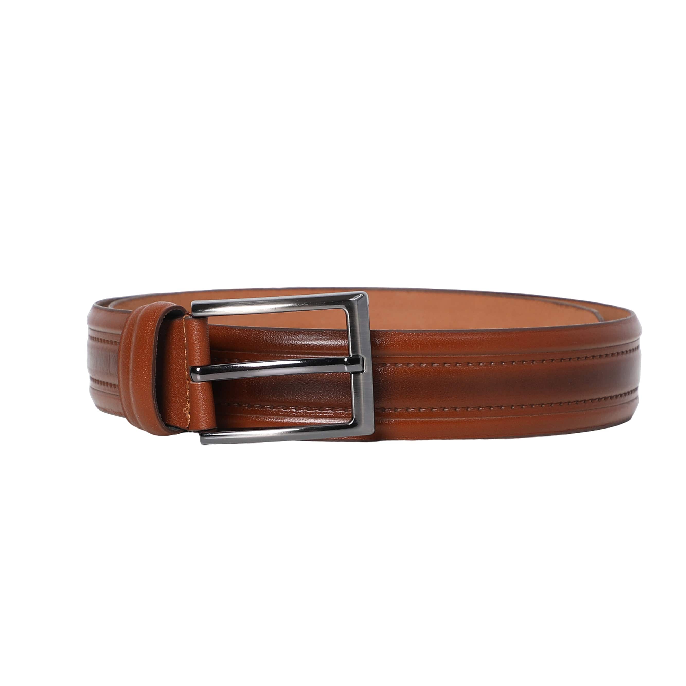 Men Light Brown Leather Casual Belt With Unique Design