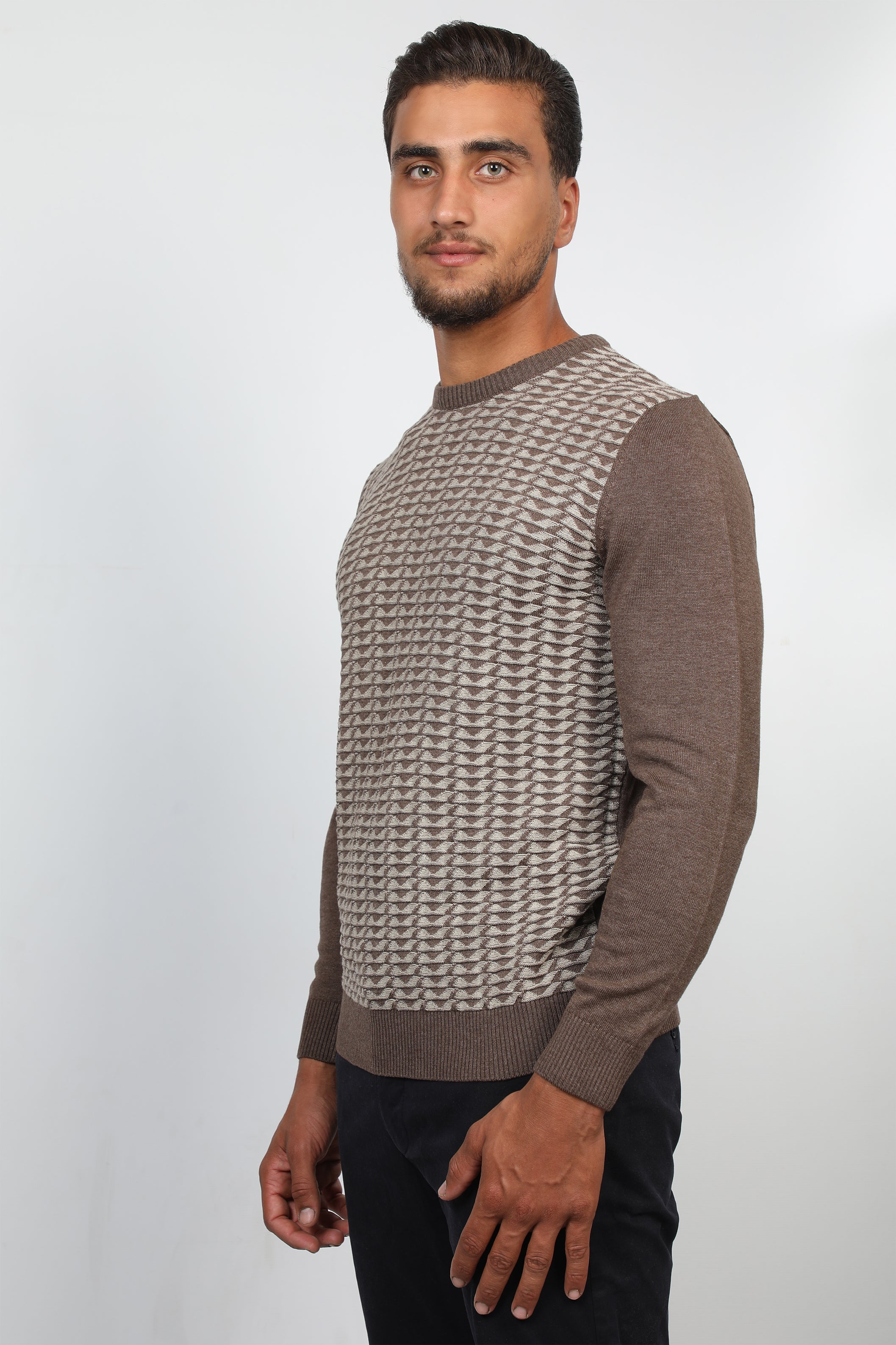 Men Brown Winter Classy Patterned Sweater