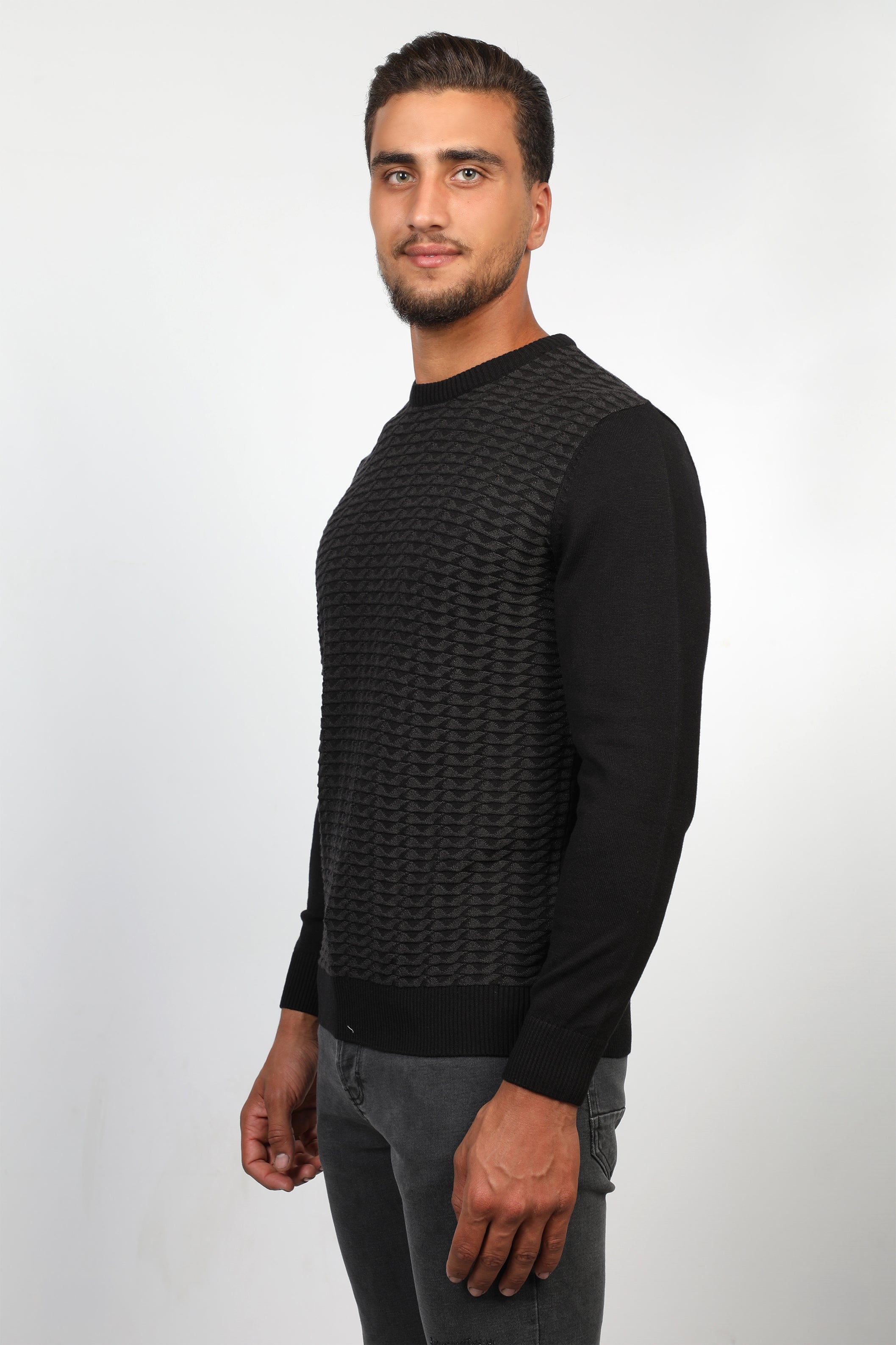 Men Black Winter Classy Patterned Sweater