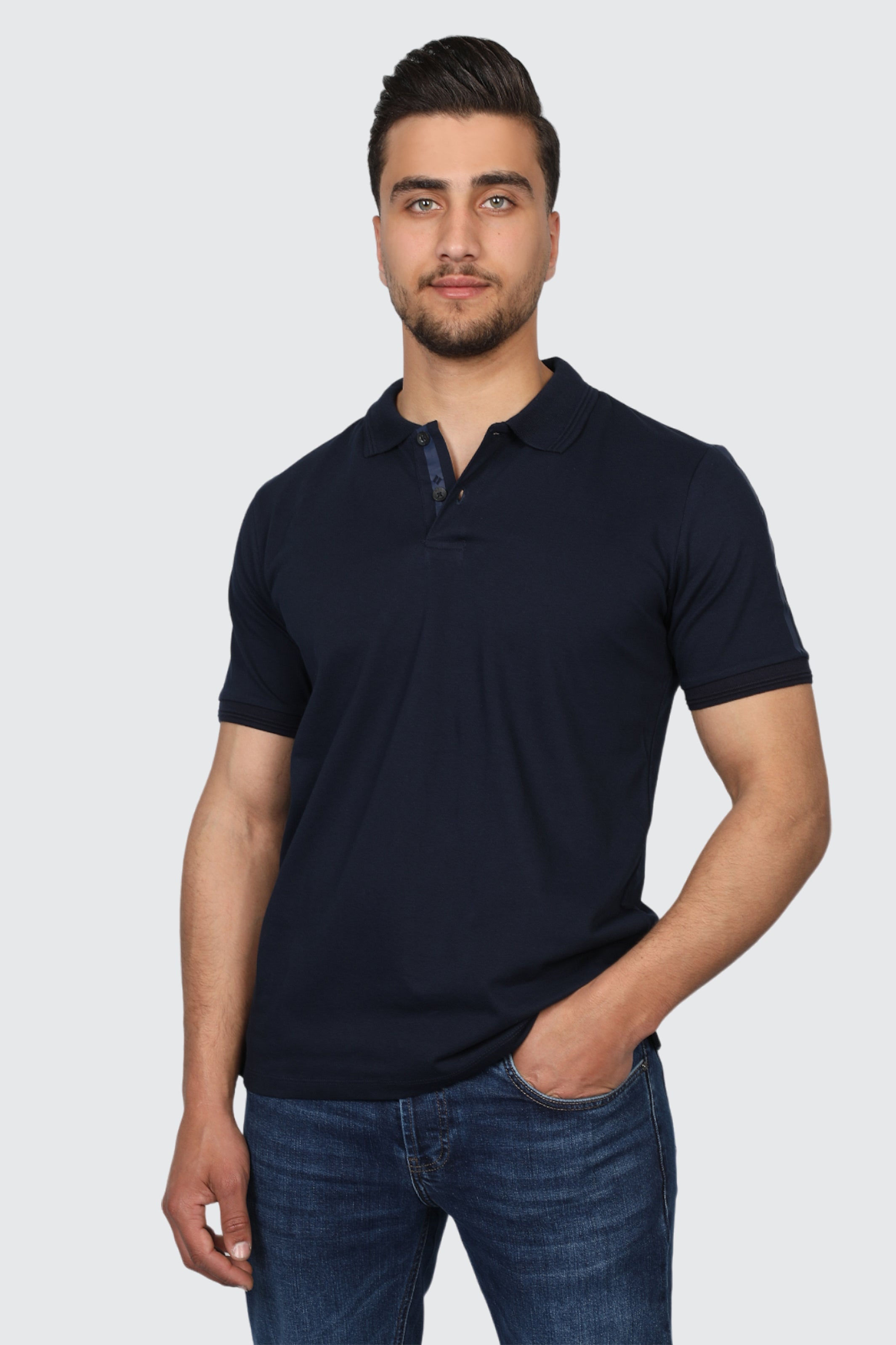Navy Polo With Shoulder Design