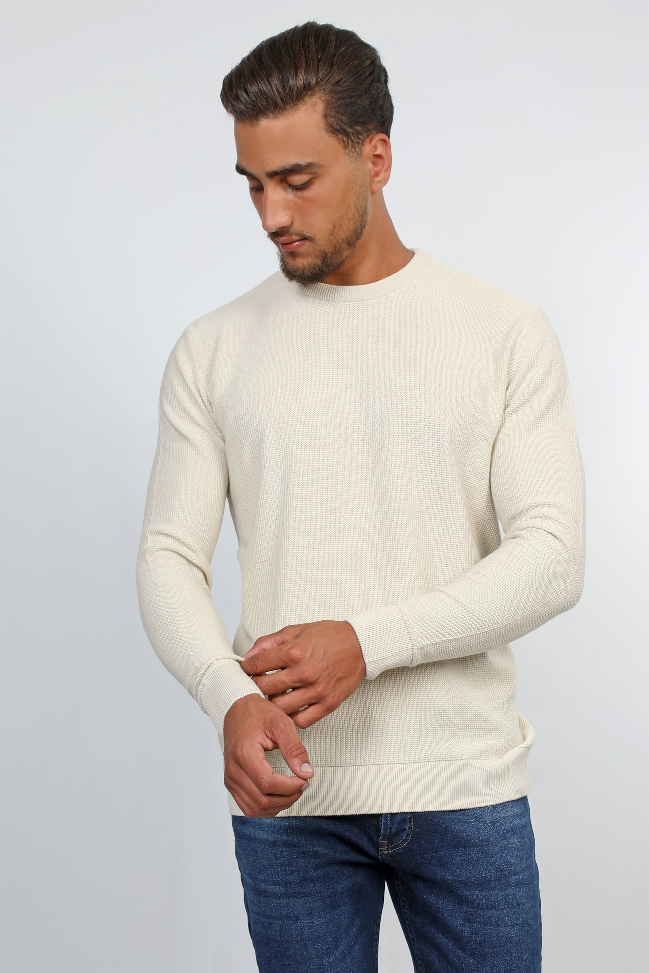 Men Basic Beige Classy Sweater