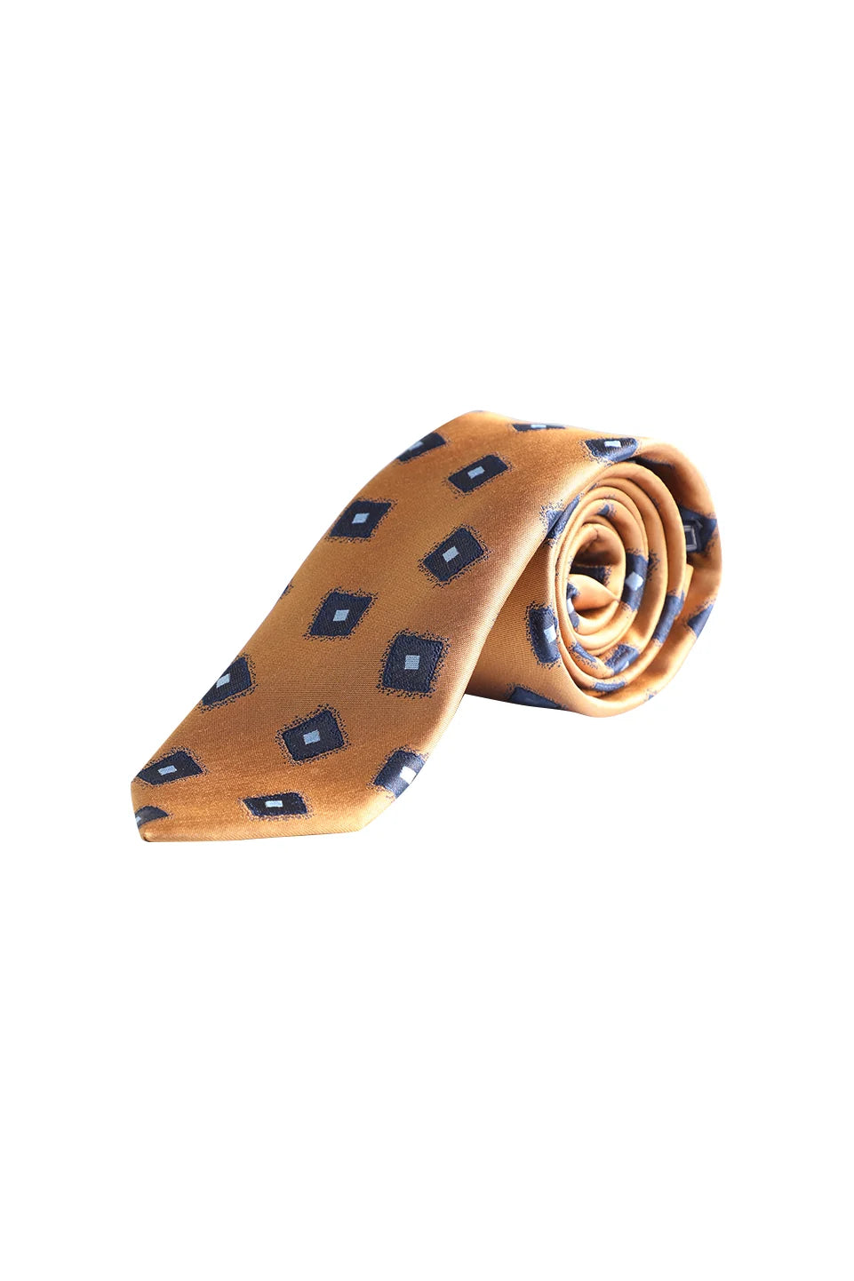 Golden Yellow Tie With Navy Squares Pattern