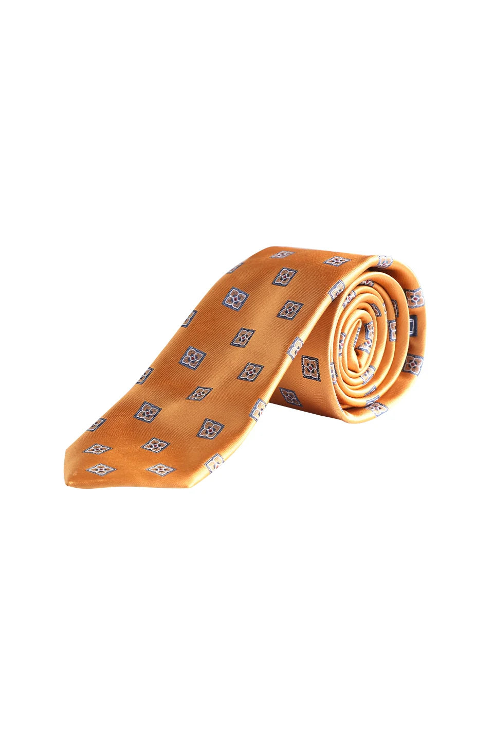 Golden Yellow Tie With Geometric Shapes Design