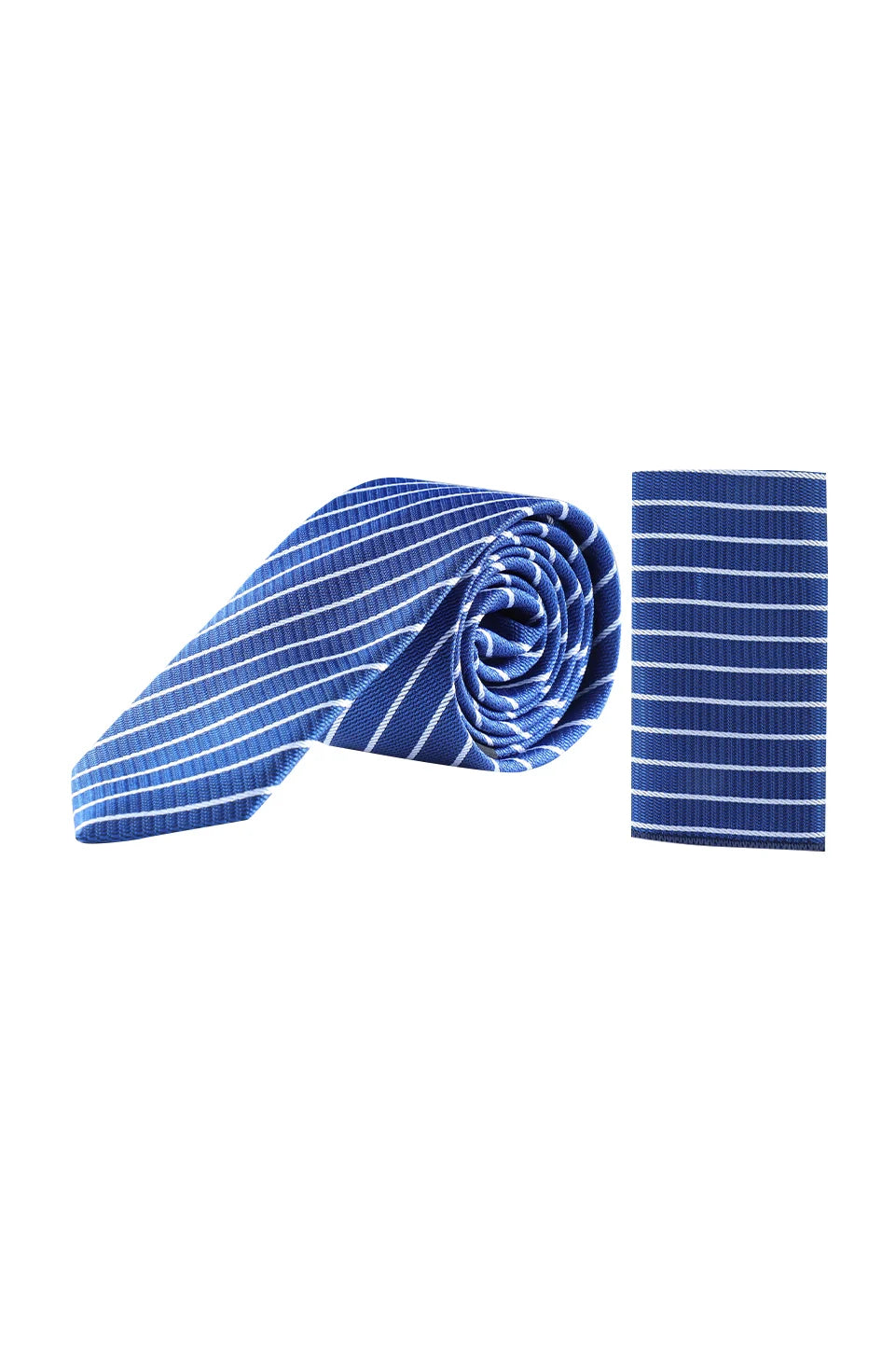 Blue Striped Tie With Matching Pocket Square
