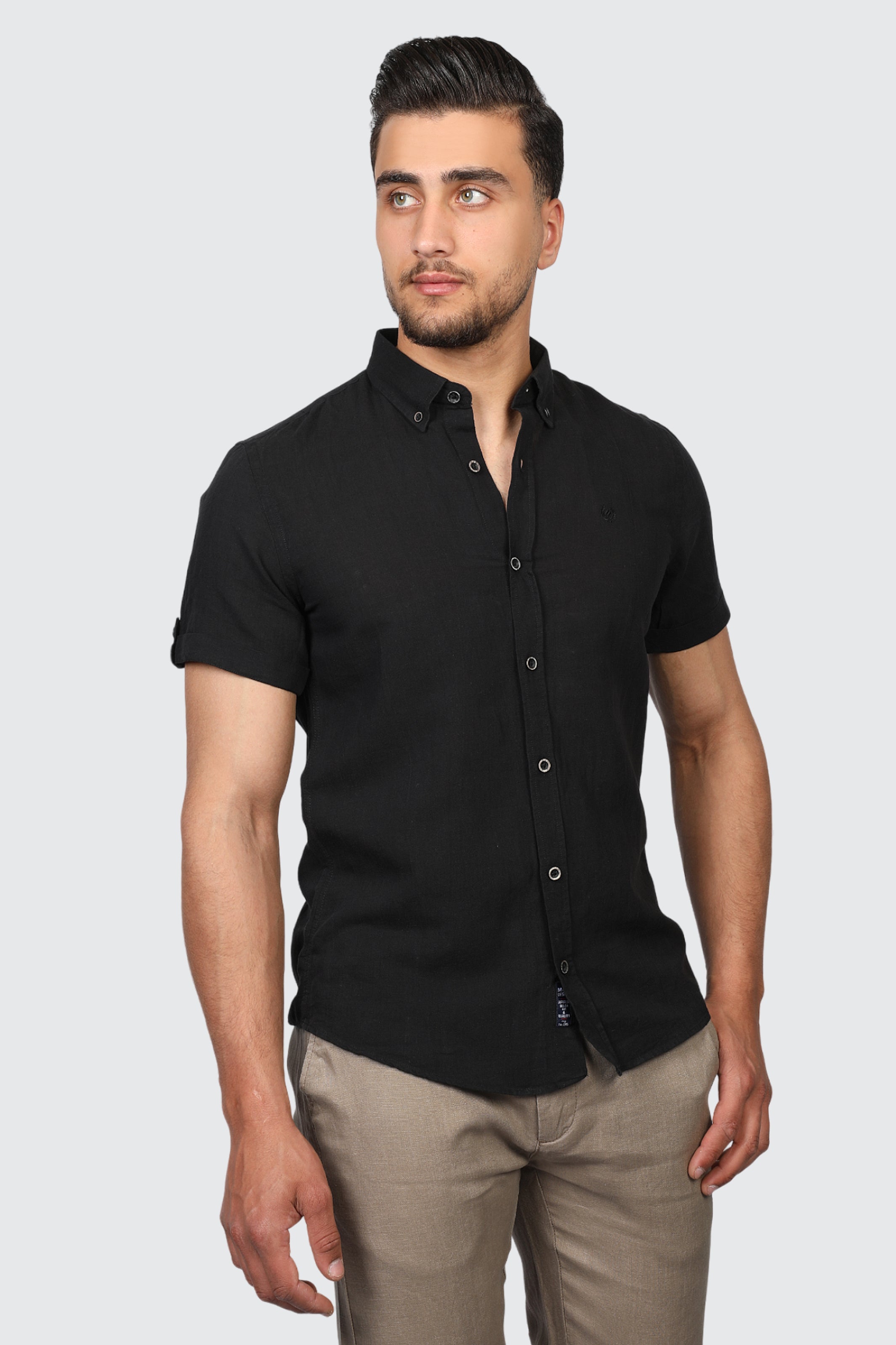 Summer Linen Short Sleeves Black Shirt