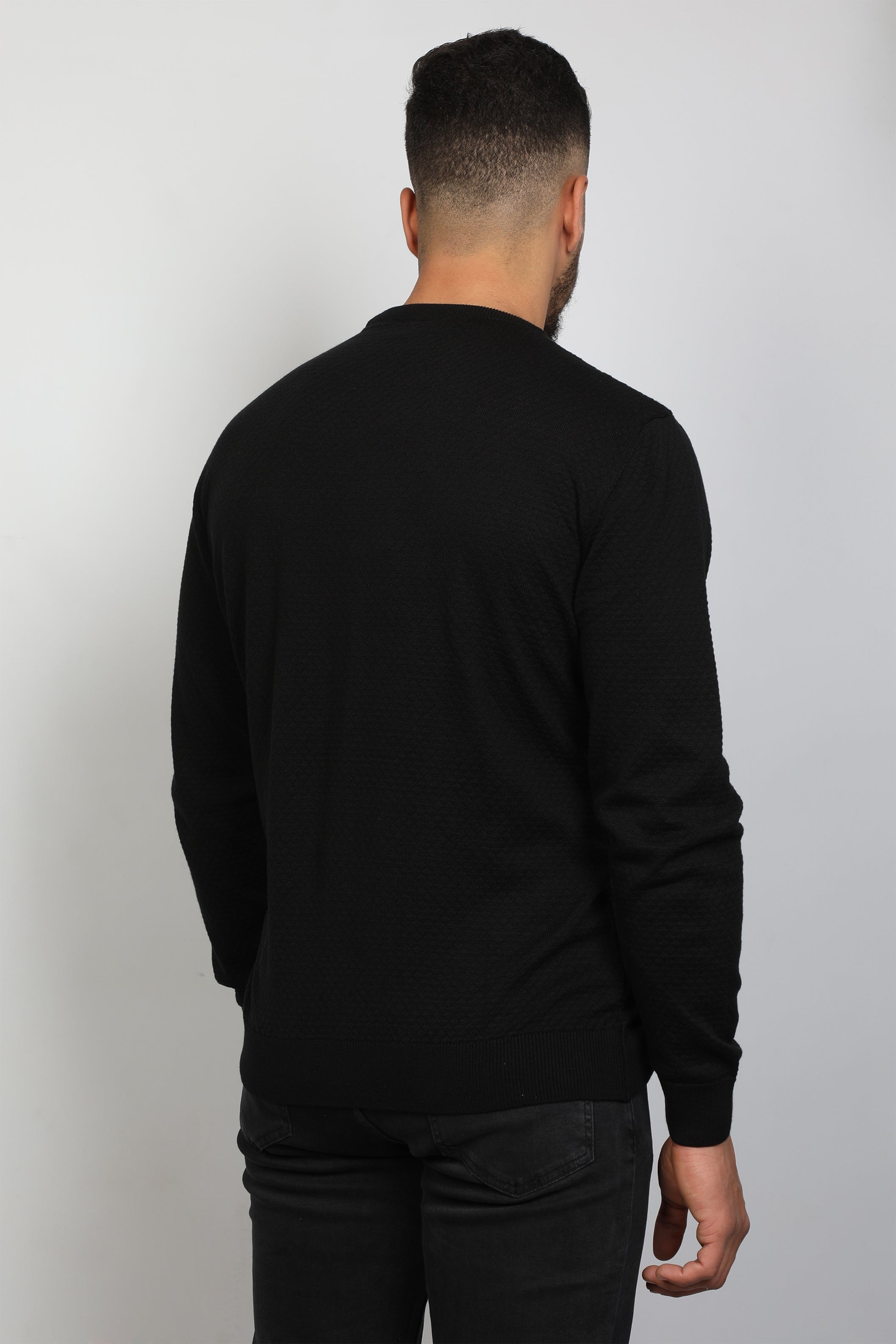 Men Left Strip Designed Black Sweater