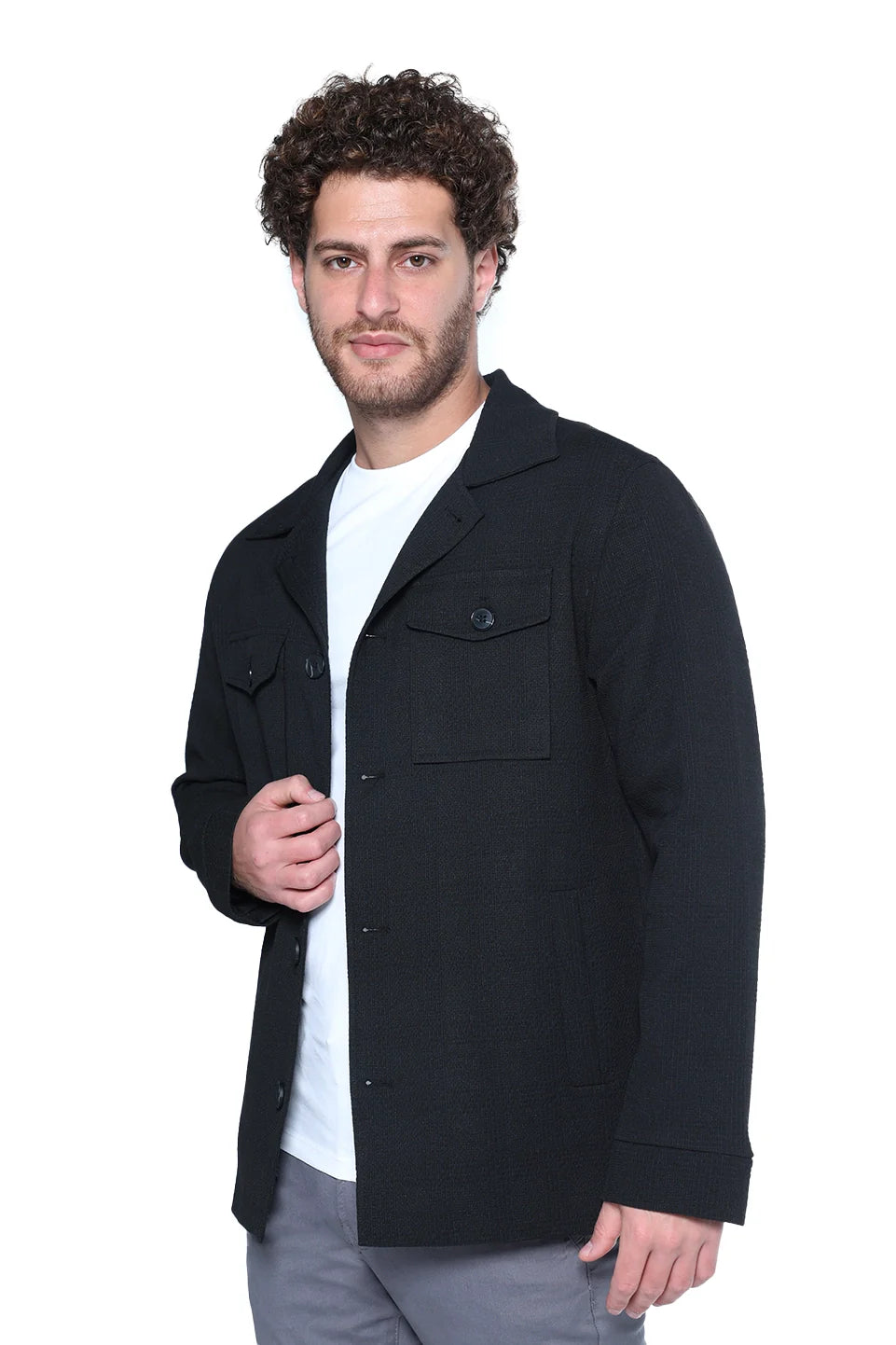 Casual Black Blazer With Two Chest Pockets