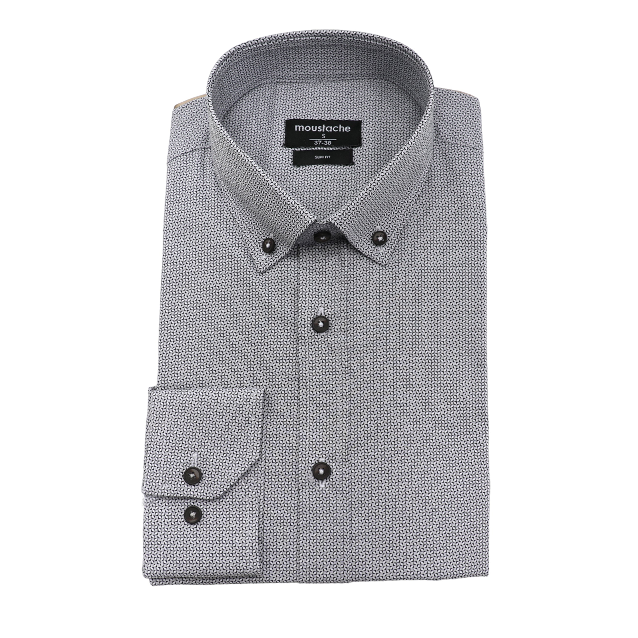Men Grey Casual Shirt With White Pointed Design