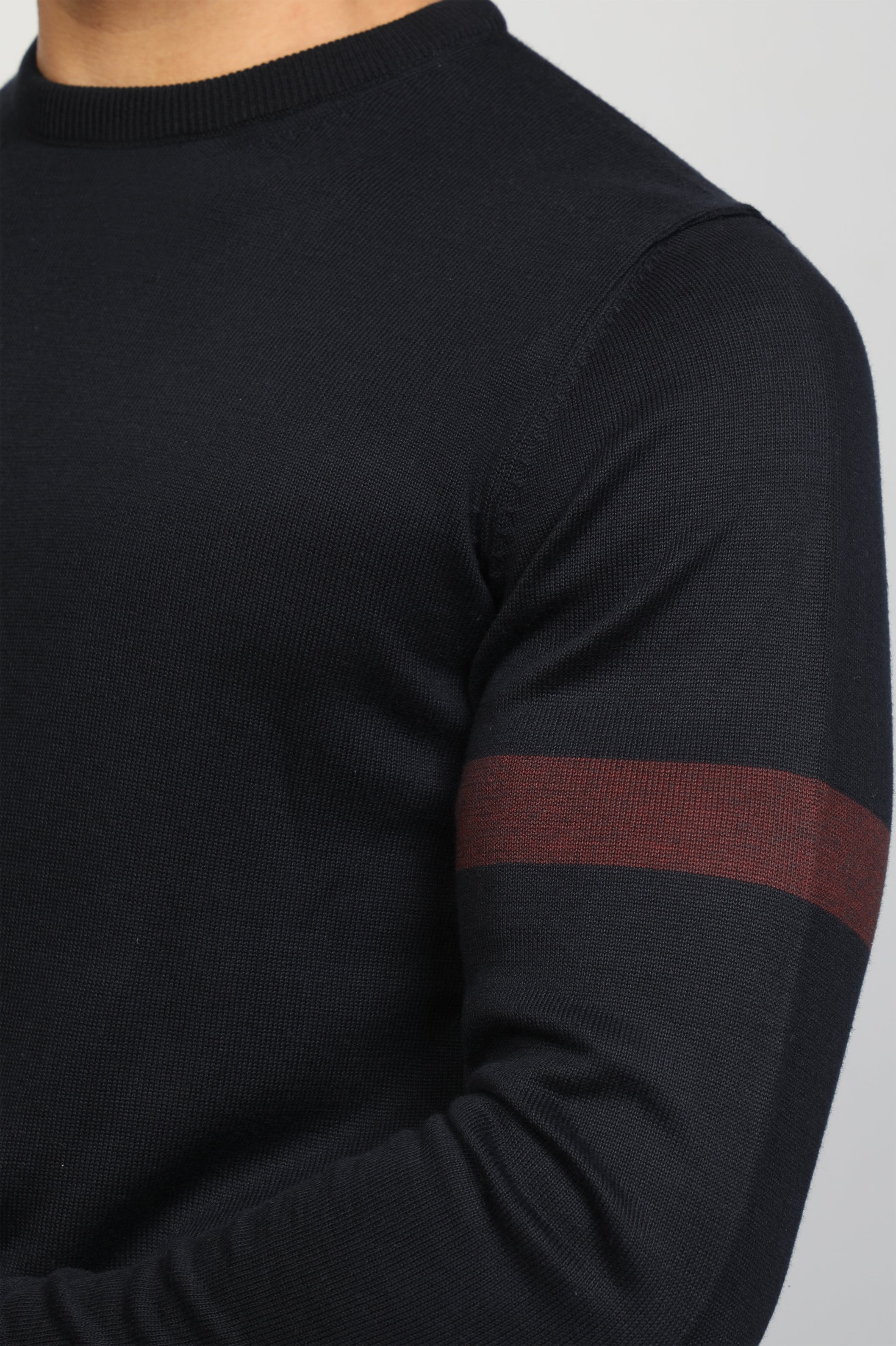 Men Left Strip Designed Lacivert Sweater