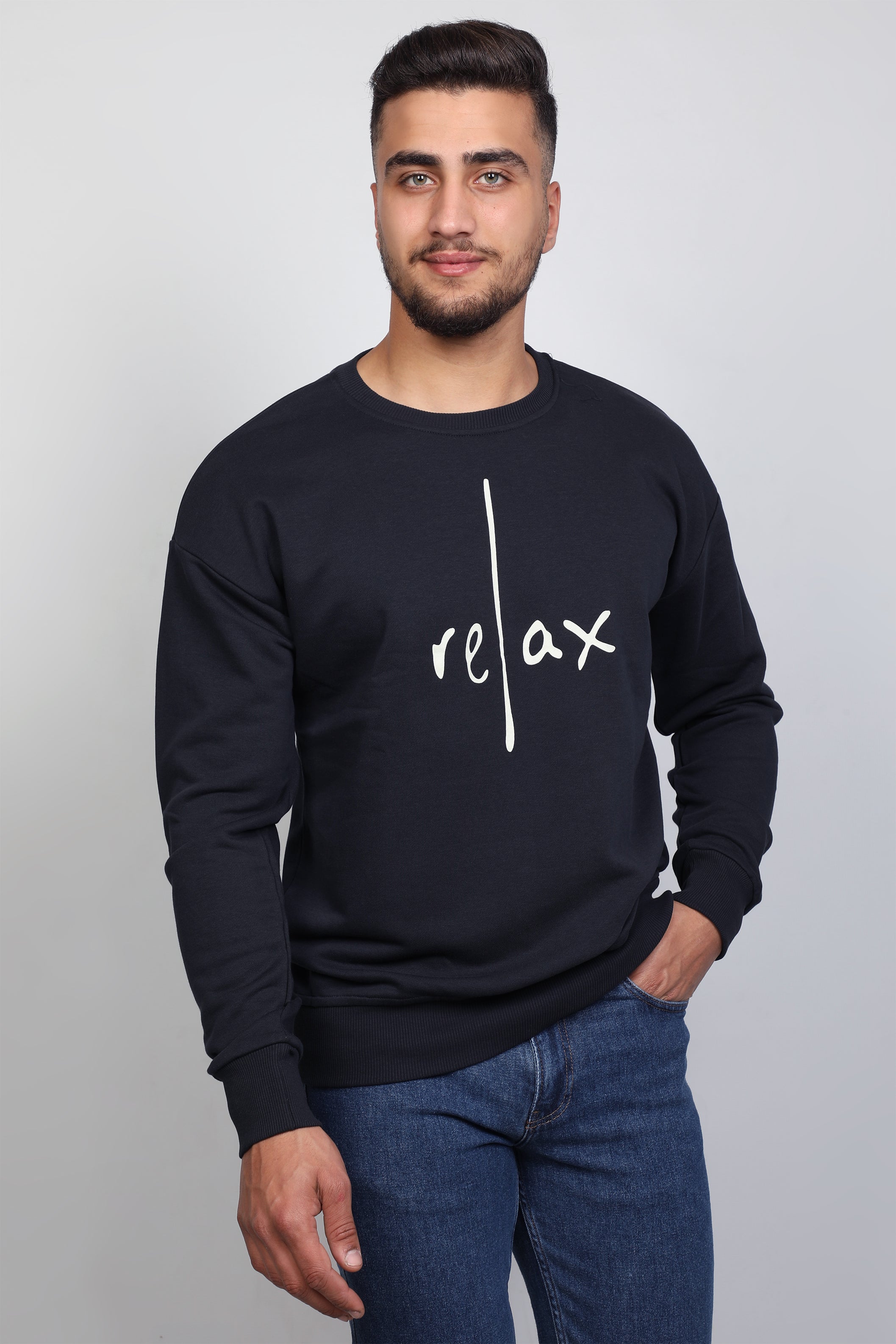 Men 'Relax' Logo Designed Navy Pullover