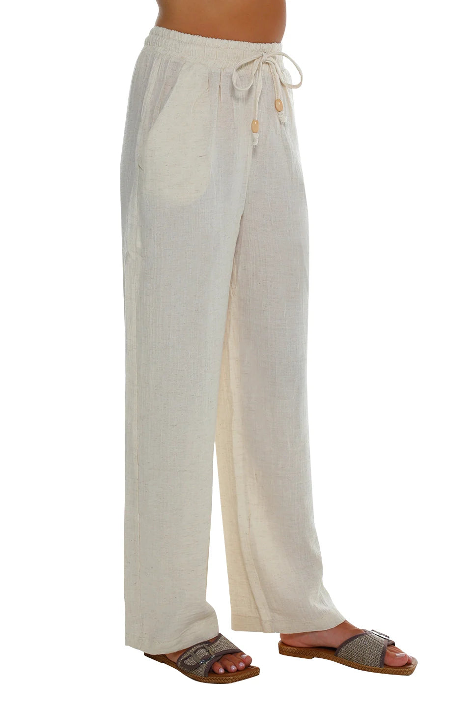 Casual Beige Pant With Elastic Waist