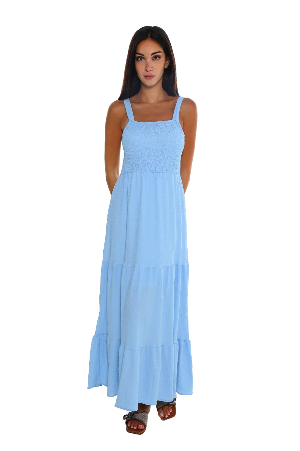 Long Blue Dress With Elastic Chest