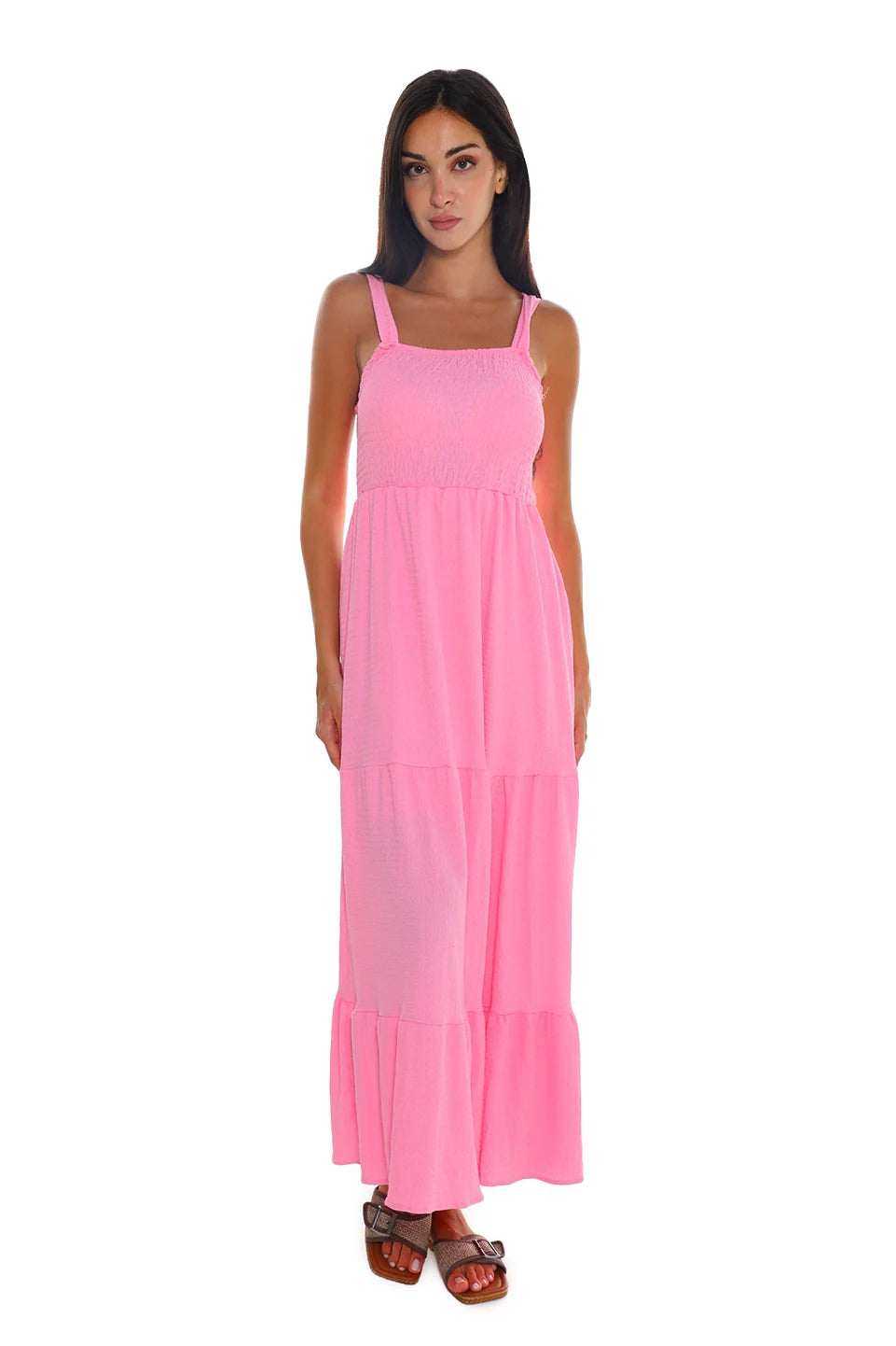 Long Fushia Dress With Elastic Chest