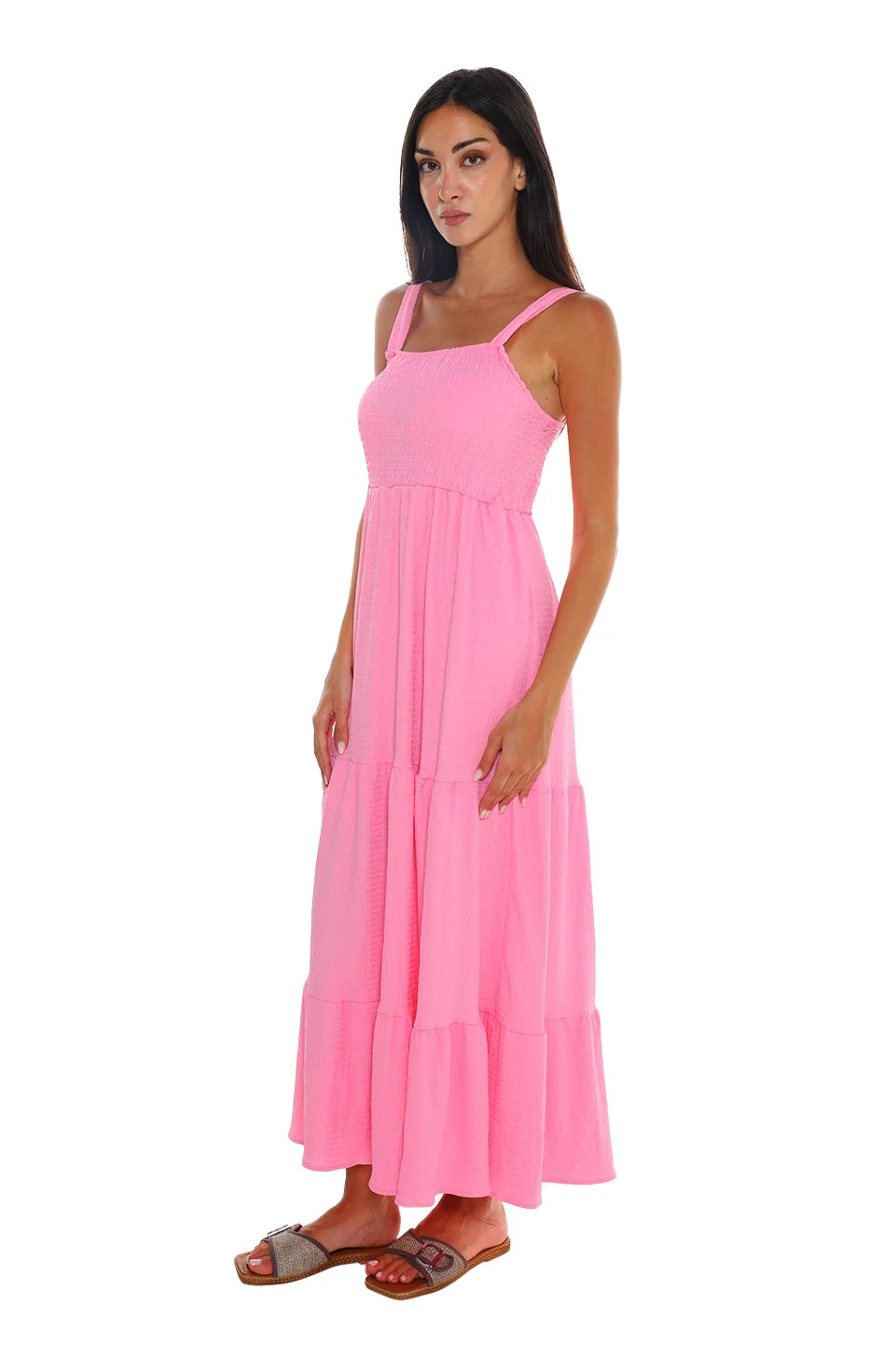 Long Fushia Dress With Elastic Chest