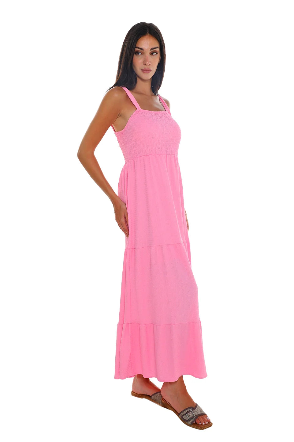 Long Fushia Dress With Elastic Chest