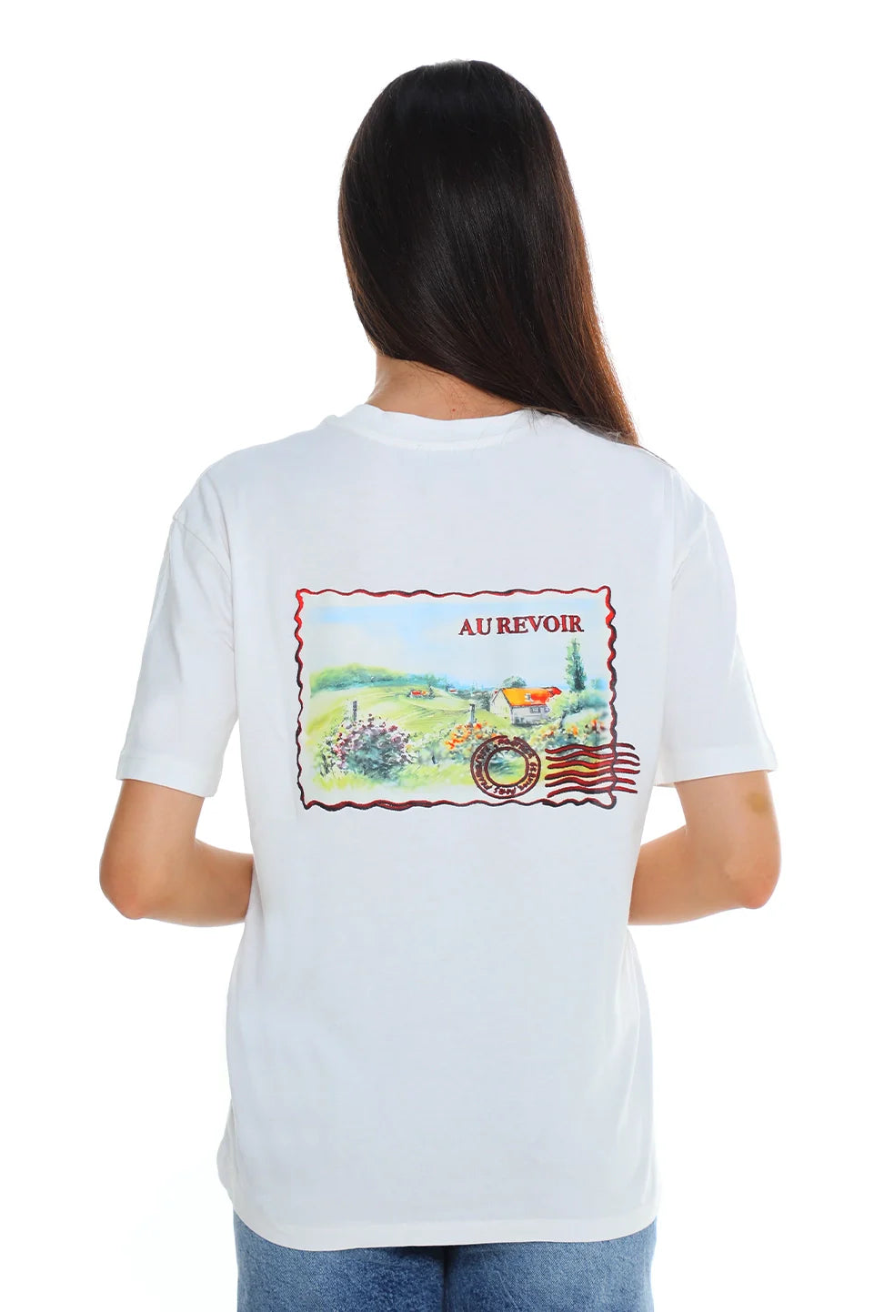 Round Neck White T-shirt With Back Design