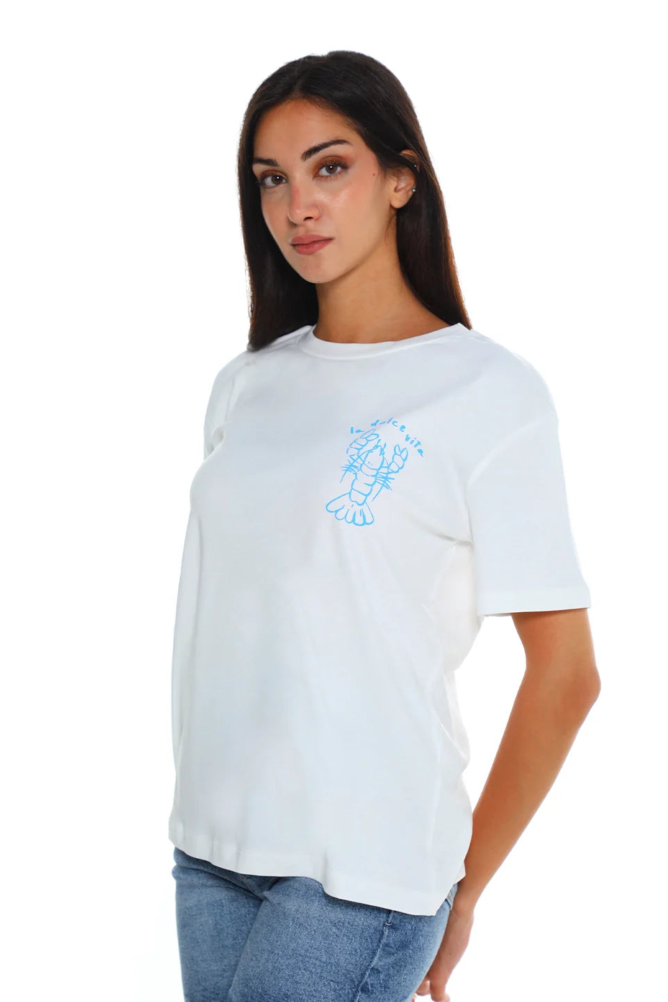 White T-shirt With "Lobster" Back Print