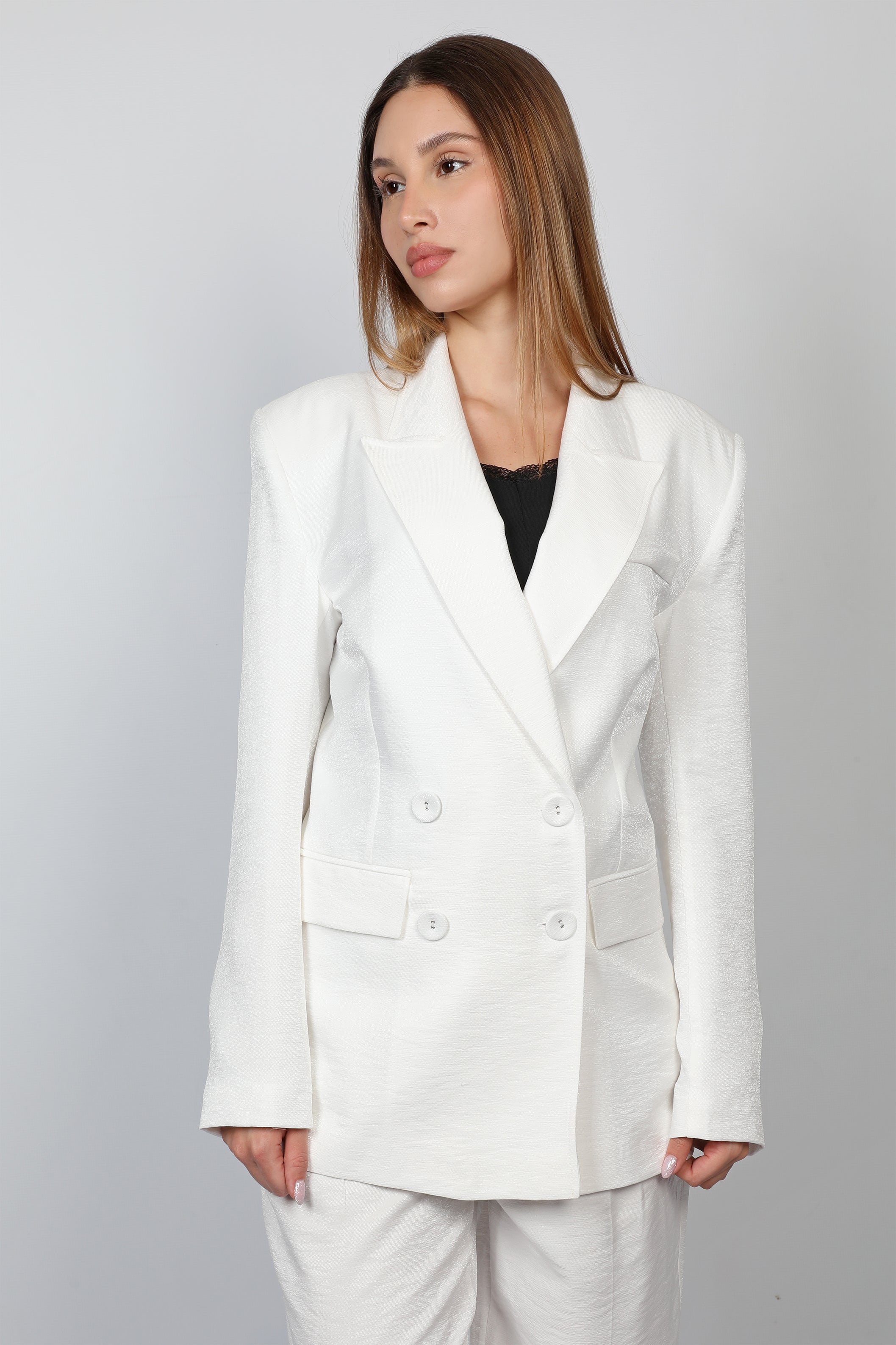 Women Classy White Blazer Buttoned