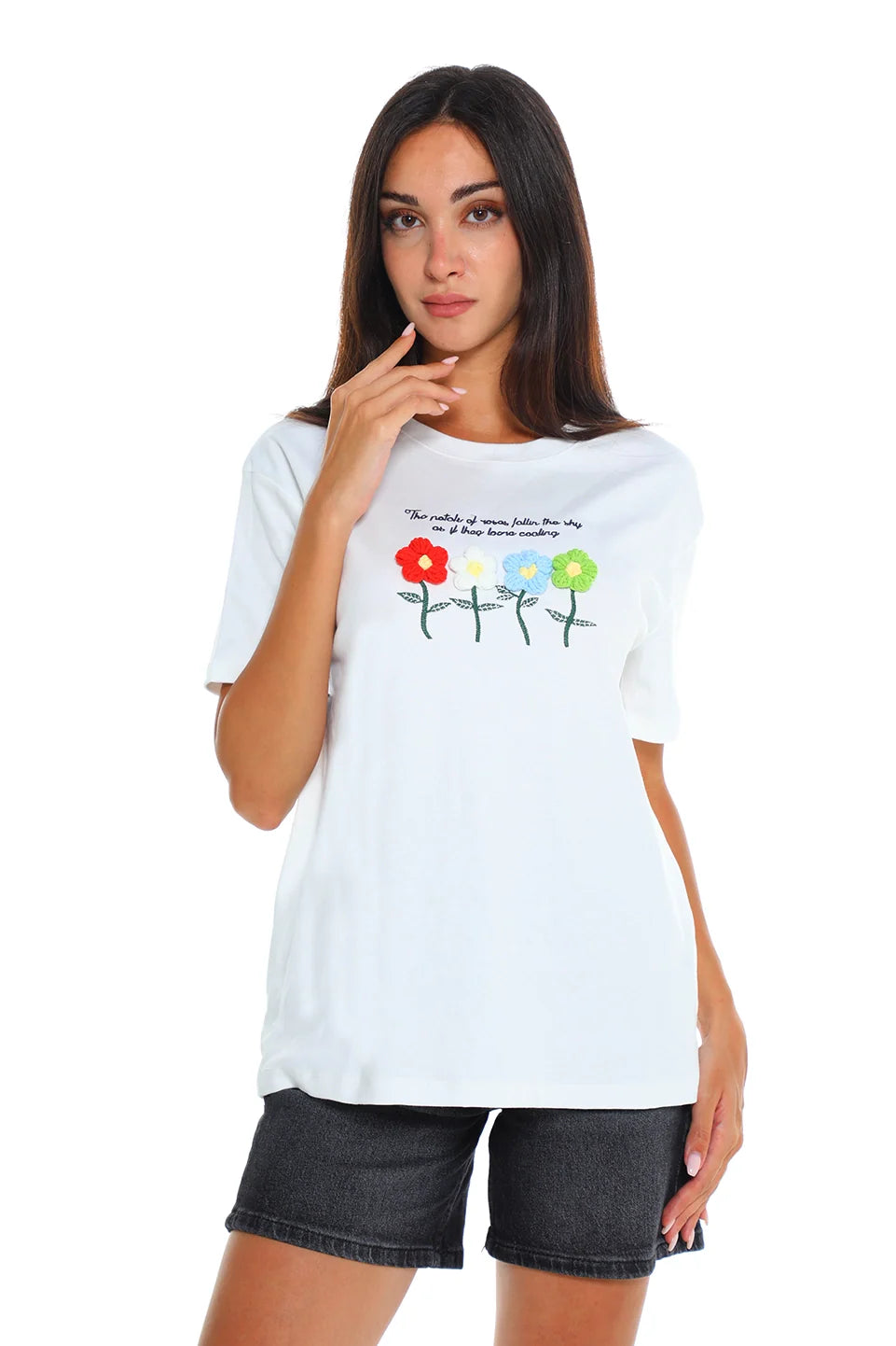 White T-shirt With Flower Front Design