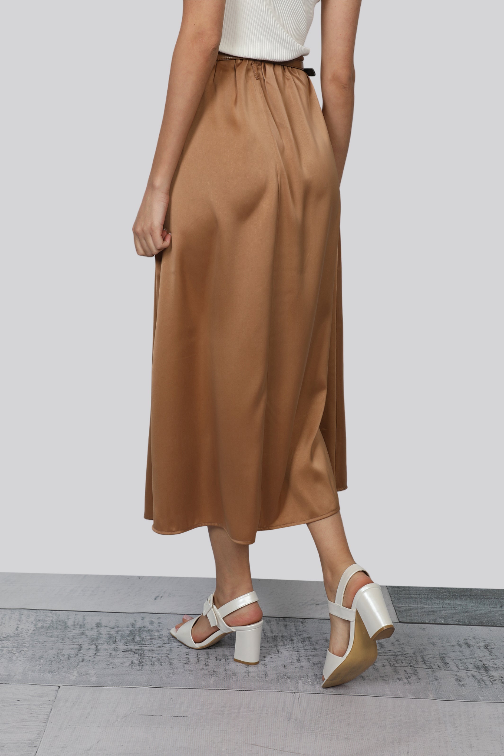 Brown Belted Skirt With Side Opening