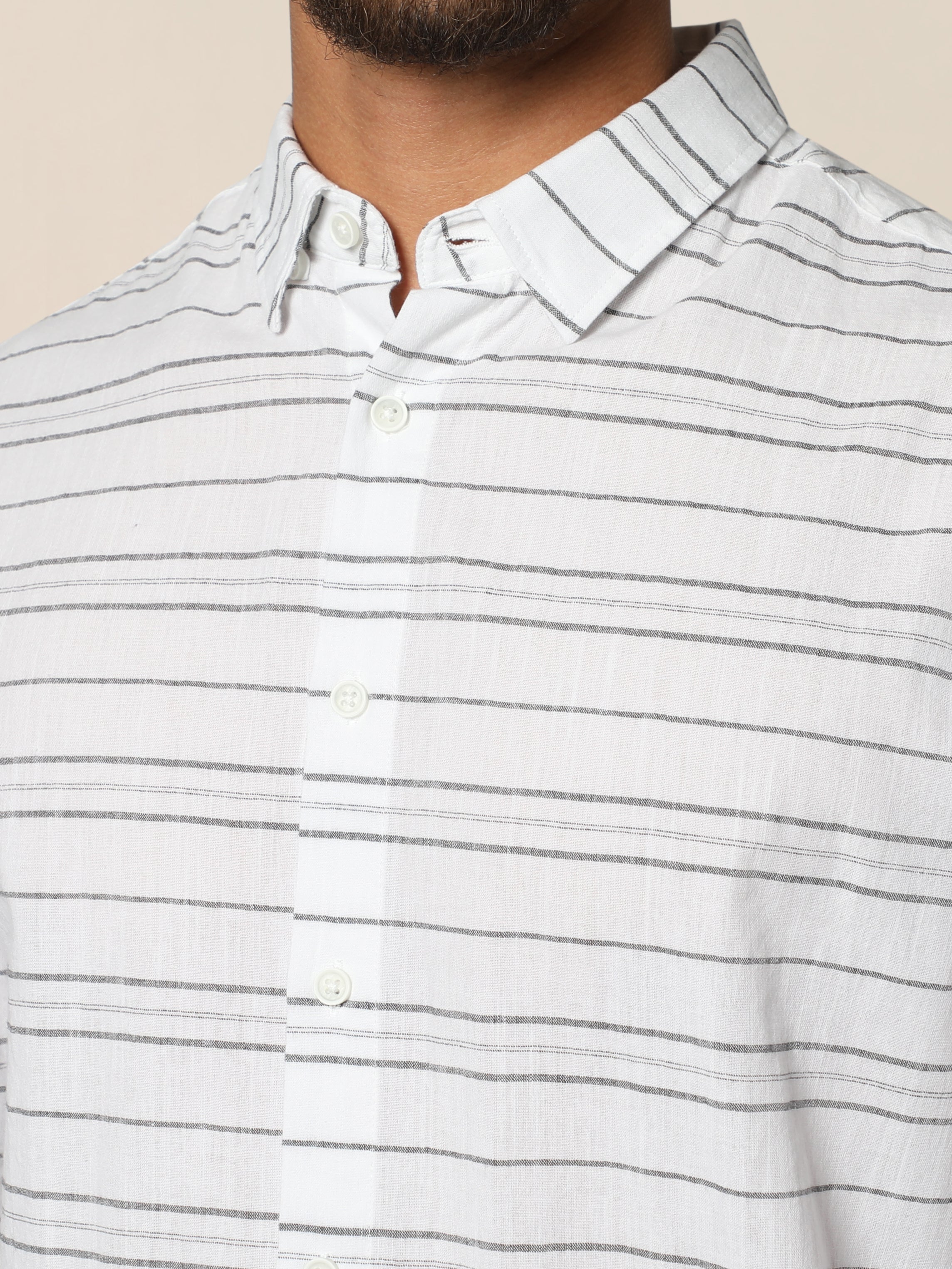 Men White Striped Designed Summer Shirt