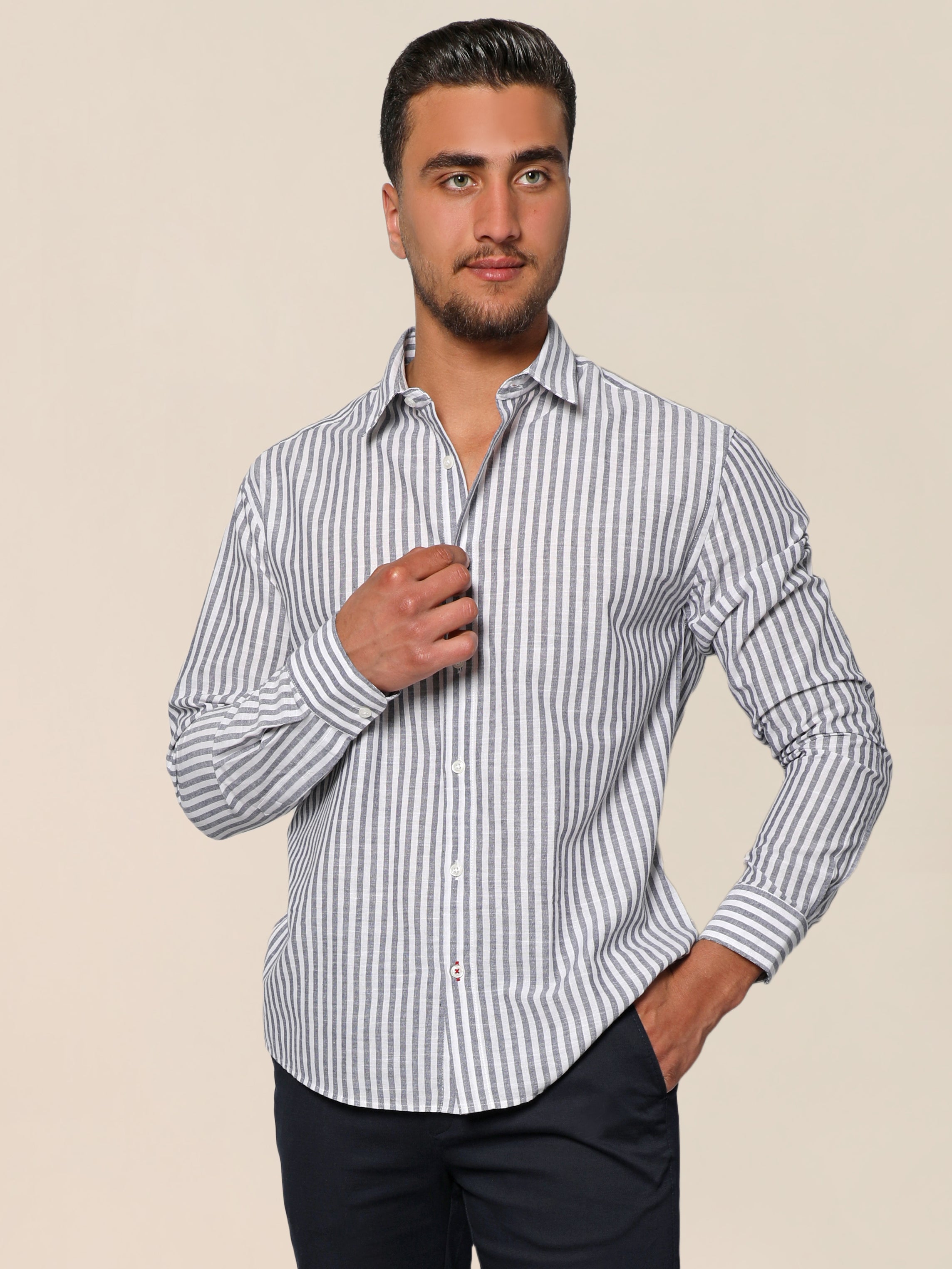 Men Navy Casual Shirt With Striped Design