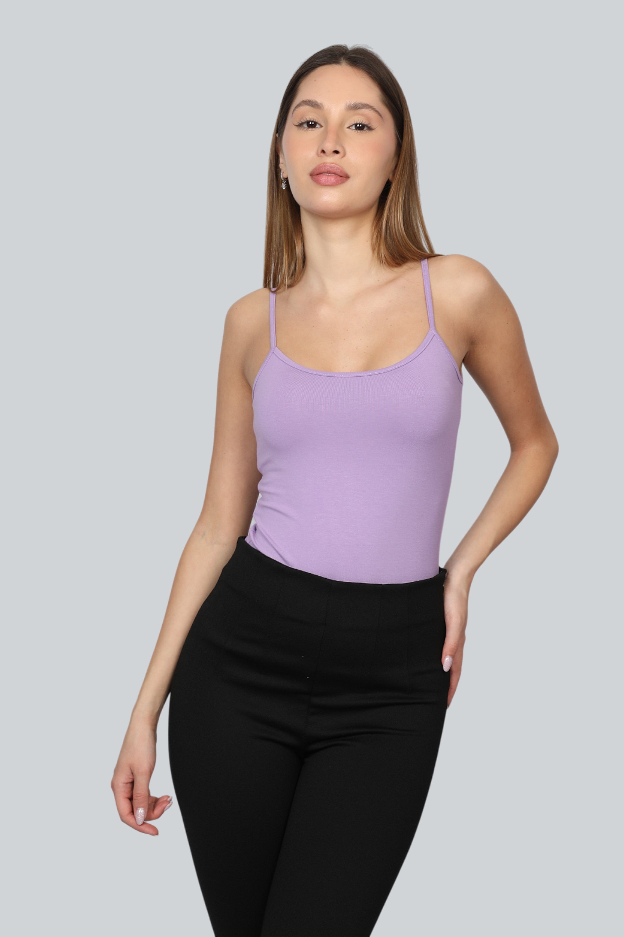 Cotton Thin Strap Tank Top in Lilac