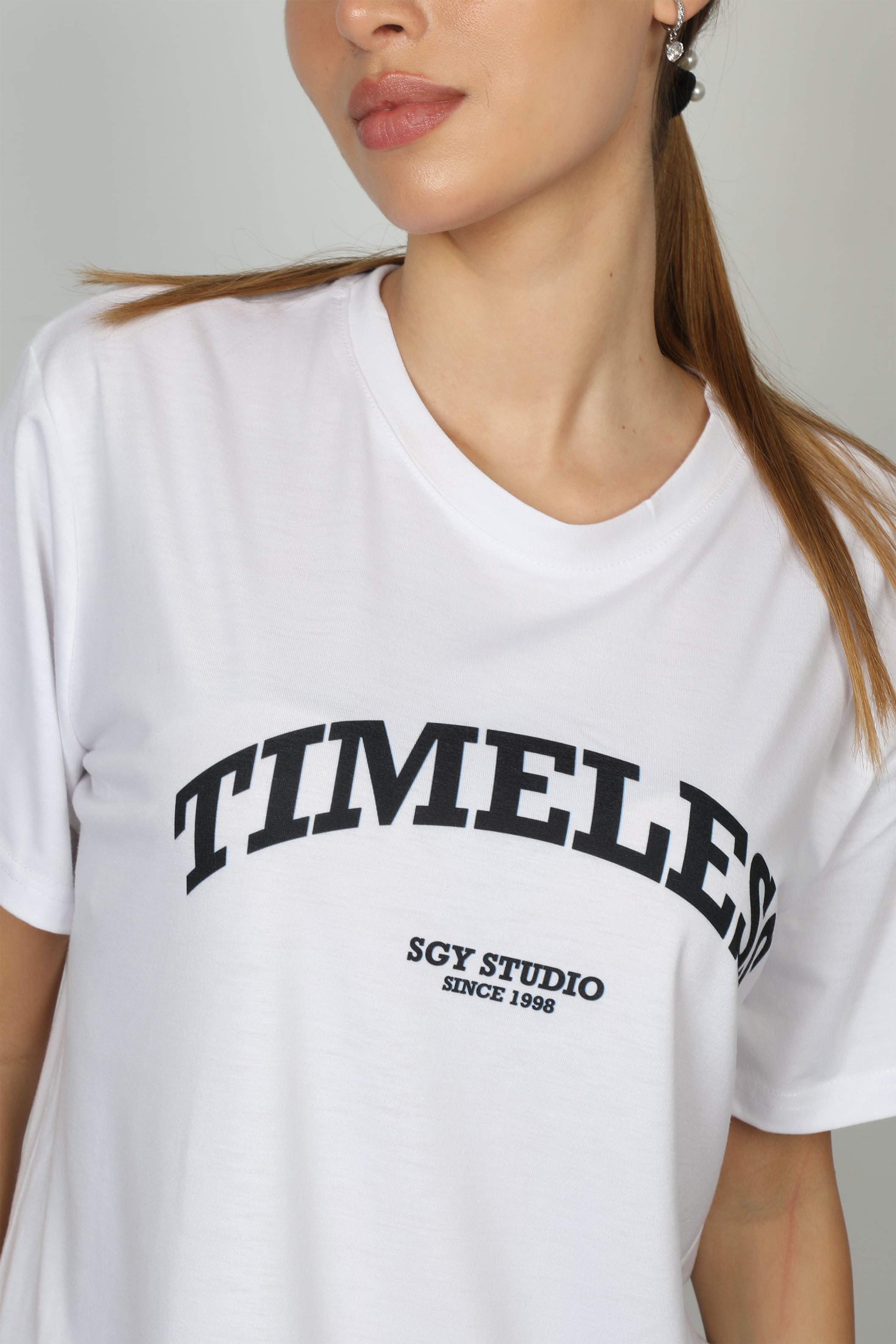 Women White T-shirt Short Sleeves With Front Logo