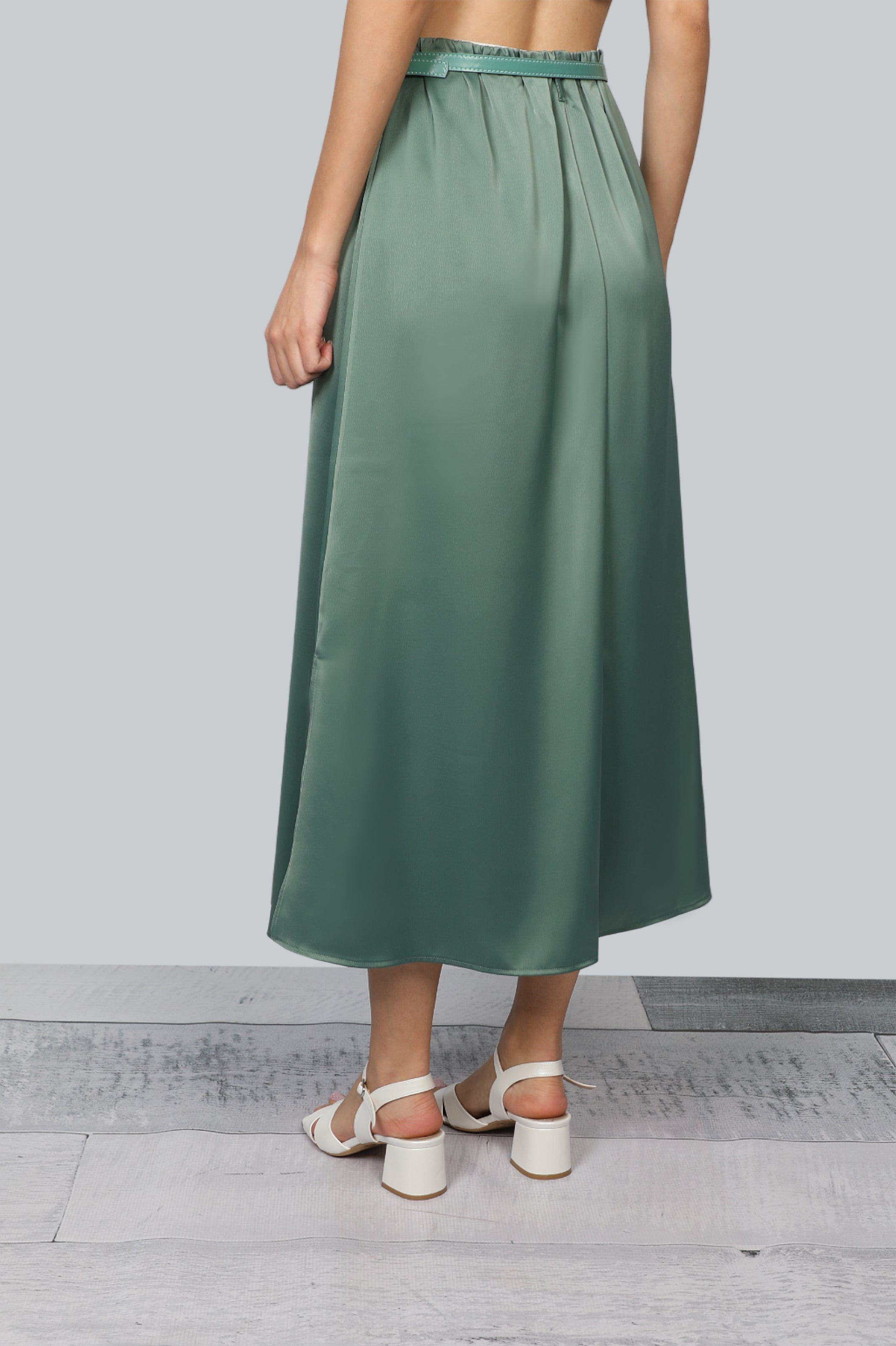 Green Belted Skirt With Side Opening