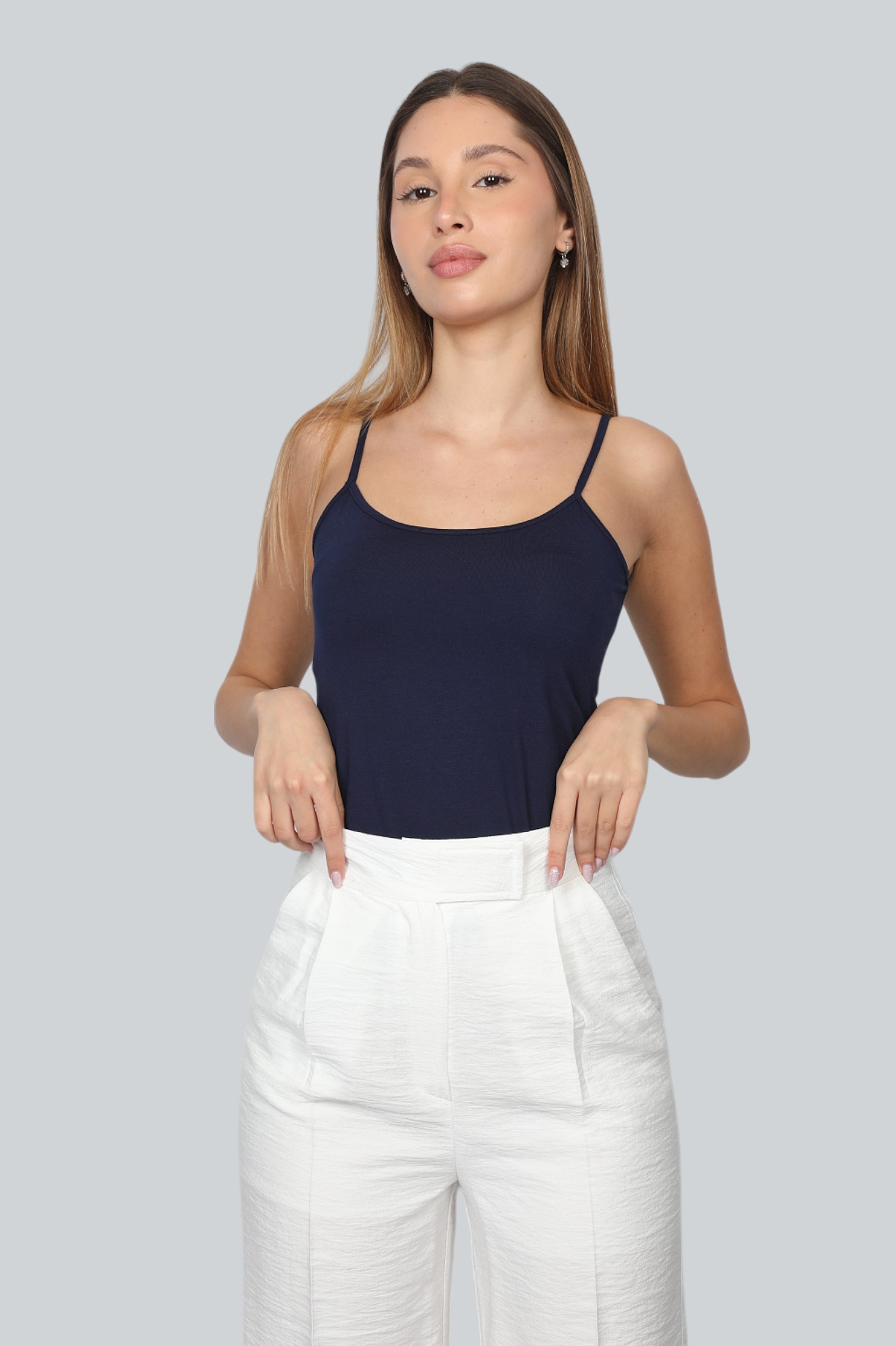 Cotton Thin Strap Tank Top in Navy