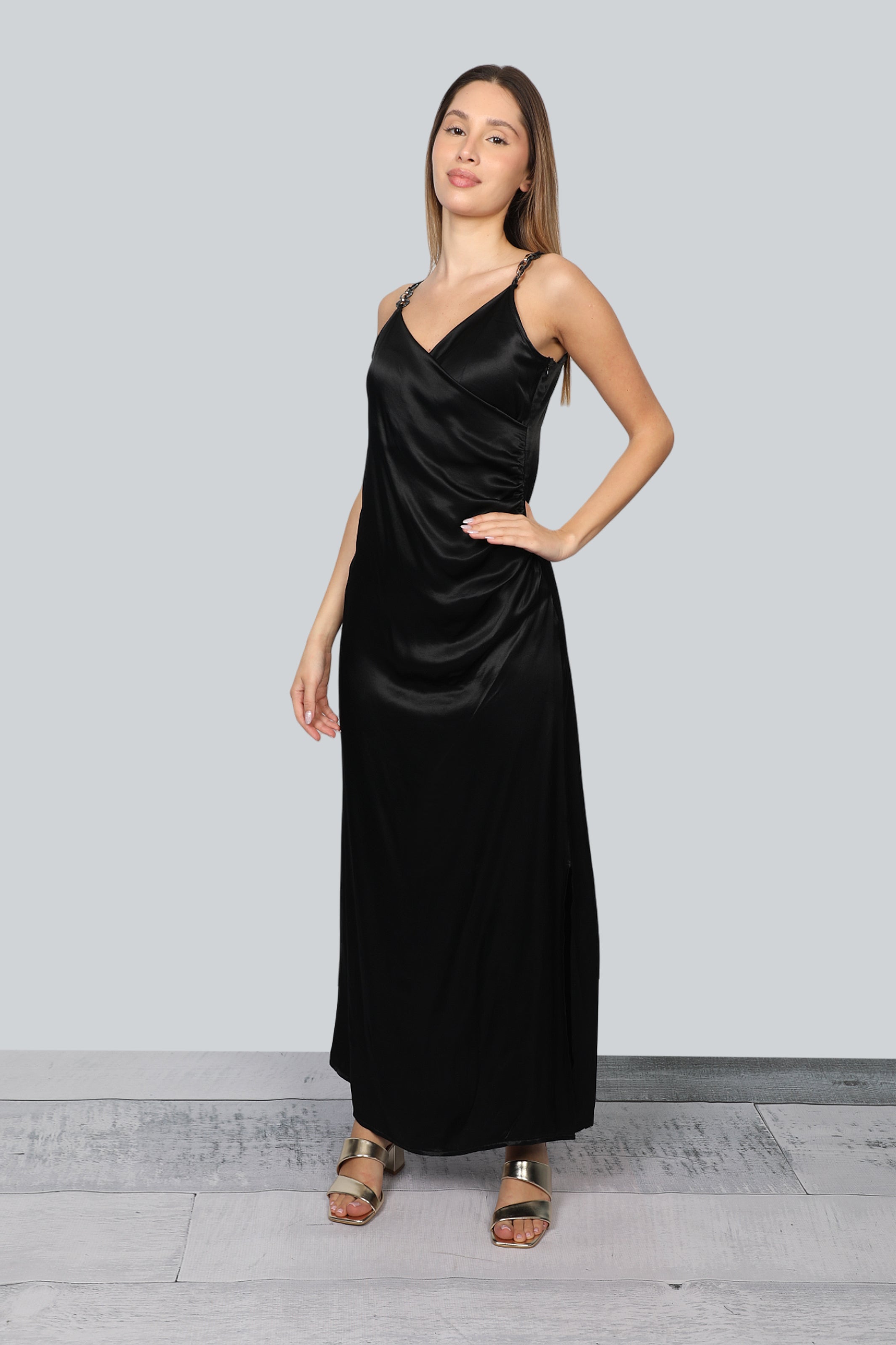 Long Classy Black Dress With Shoulder Design
