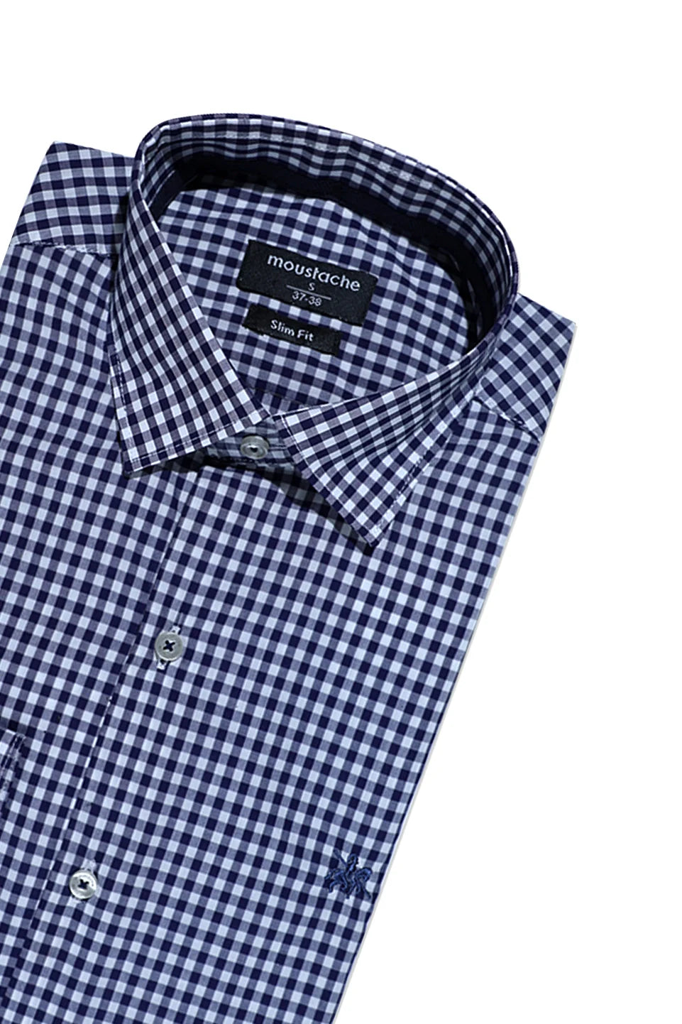 Navy Checked Classic Shirt With Logo