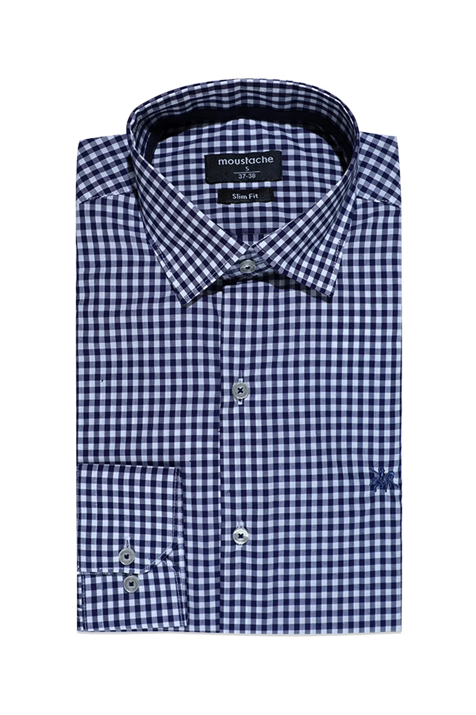 Navy Checked Classic Shirt With Logo
