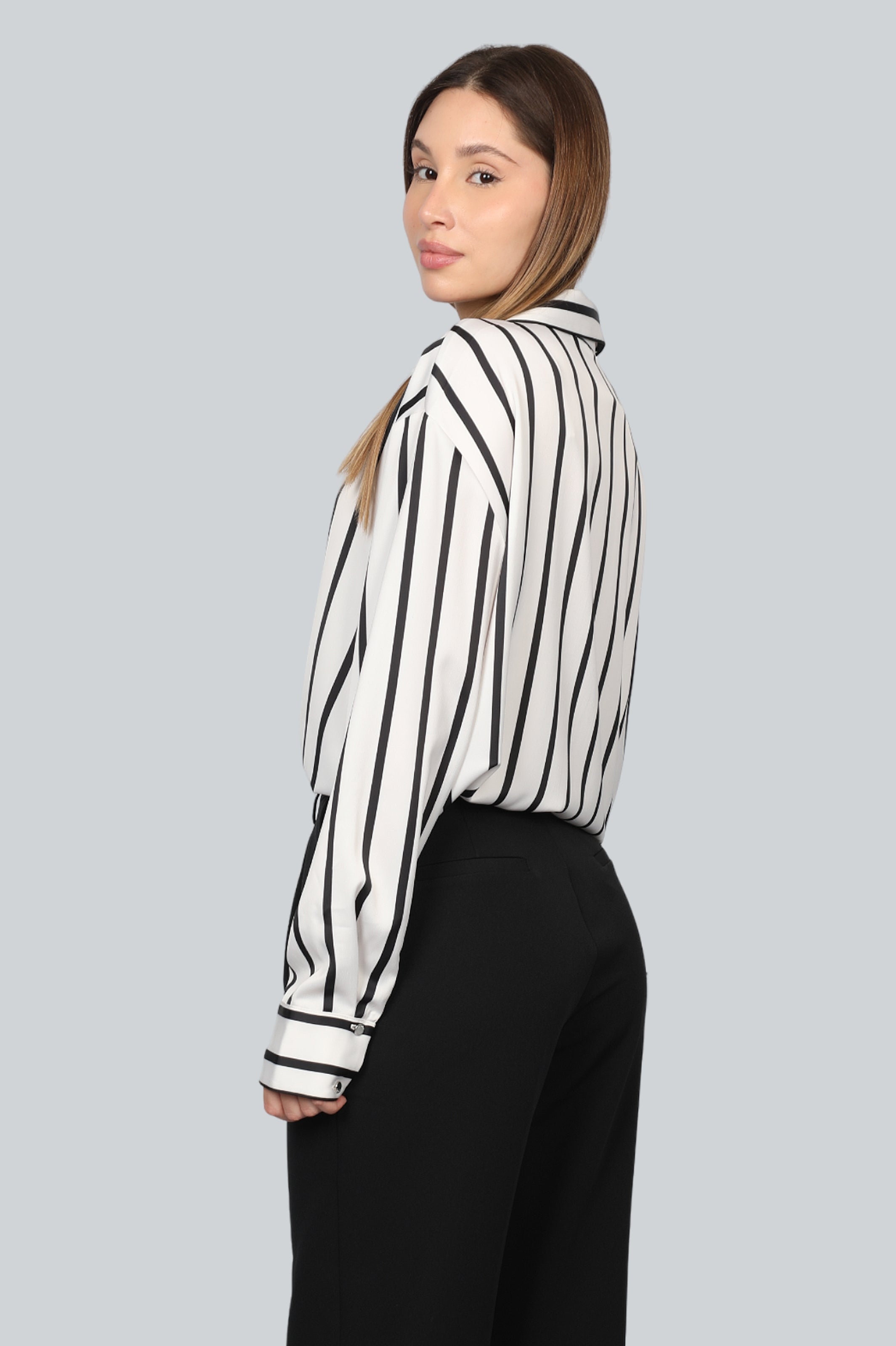 Women Classy Long Sleeves White Stripe Shirt